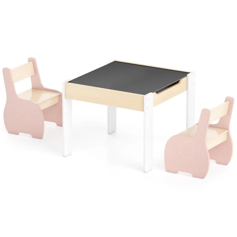 KINDERTISCH mit Stuhl rosa(3-tlg) - Pink, Holzwerkstoff (63.5/48/61.5cm) - COSTWAY