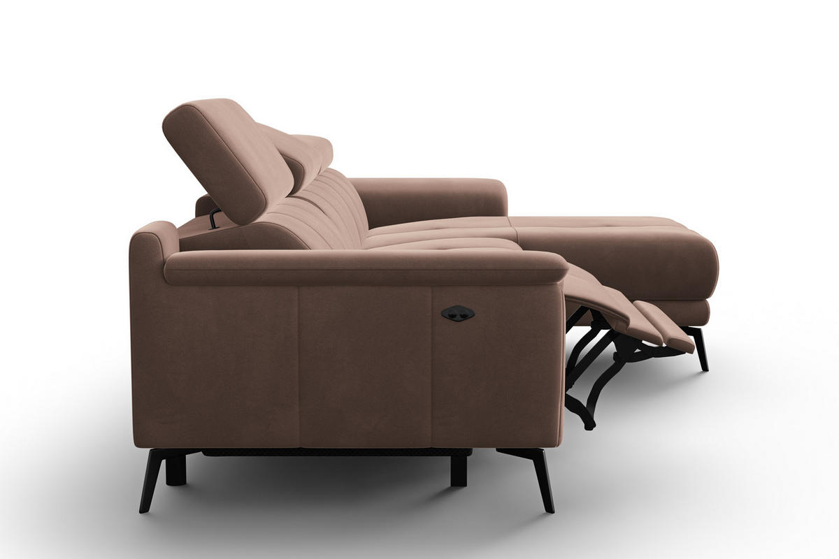 ECKSOFA FIERO 4-Sitzer RECHTS, Brauner Veloursstoff - Schwarz/Braun, Holz/Textil (288/170cm) - Courtois Laville