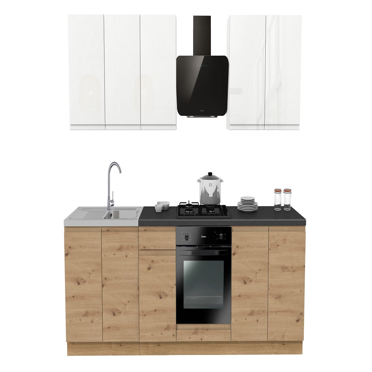 KÜCHENZEILE 260 cm mit Arbeitsplatte - SIMPLY Z11 - in Weiß Hochglanz / Artisan Eiche / Weiß - Weiß Hochglanz/Eiche Artisan, Holz/Holzwerkstoff (260/212/53cm)