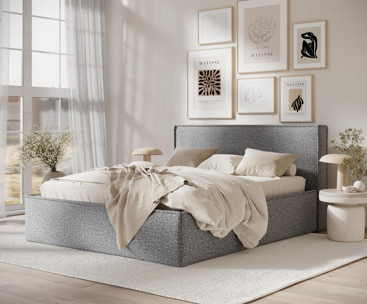POLSTERBETT Lounge Grau 120/200 cm im Plüschstoff - Naturfarben/Grau, Holz/Holzwerkstoff (120/200cm) - Maison de Reve