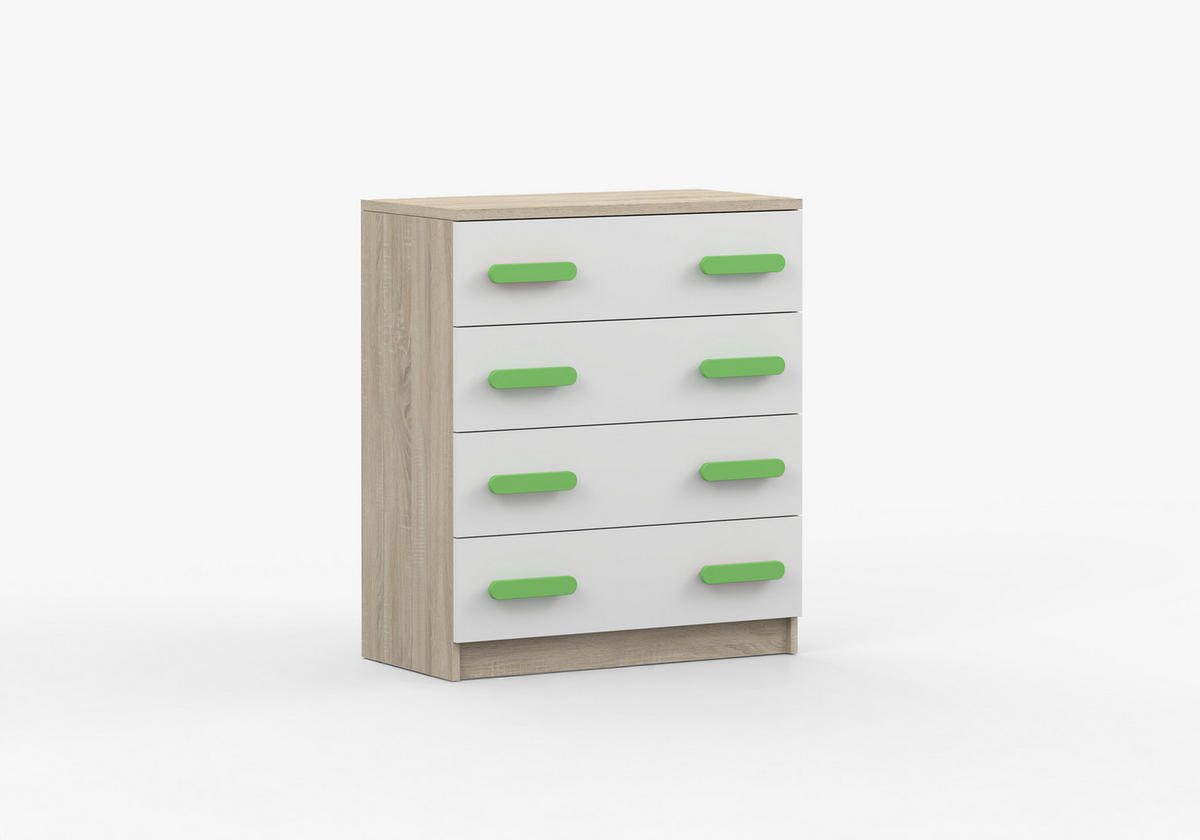 JUGENDZIMMER Elora in Eiche und Weiß – 4-teiliges Set mit Schreibtisch, Kommode, Wandregal und Schrank – Grifffarbe Limette - Braun, Holzwerkstoff (80/200/120cm)