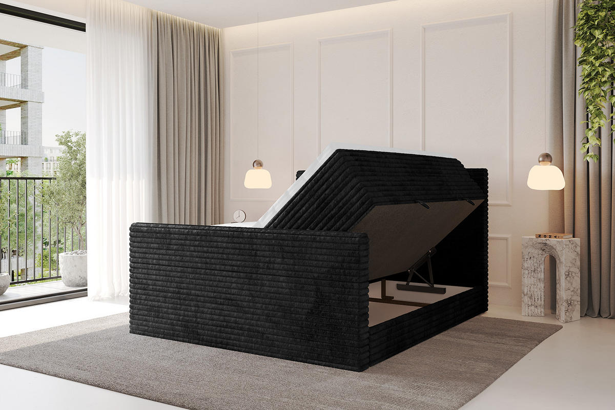 BOXSPRINGBETT mit Matratze H3|H4 und Lattenrost - TOLO-Z KING-v1 140x200 Cord - Schwarz - Schwarz, Holzwerkstoff (140/200cm)