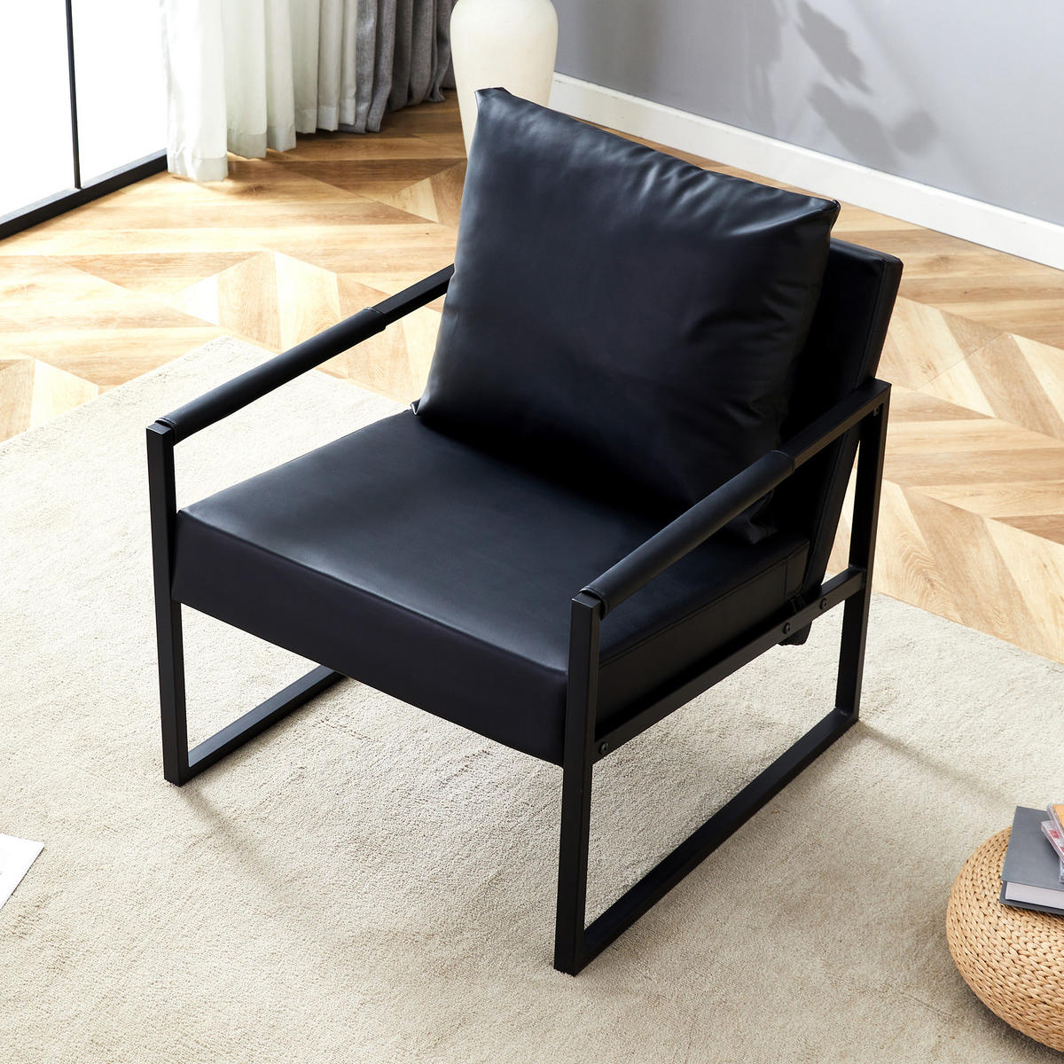 SESSEL mit schwarzem Metallrahmen, DE-42370, Schwarz - Schwarz, Metall (75.5/75.2/68.6cm) - ComfortXL