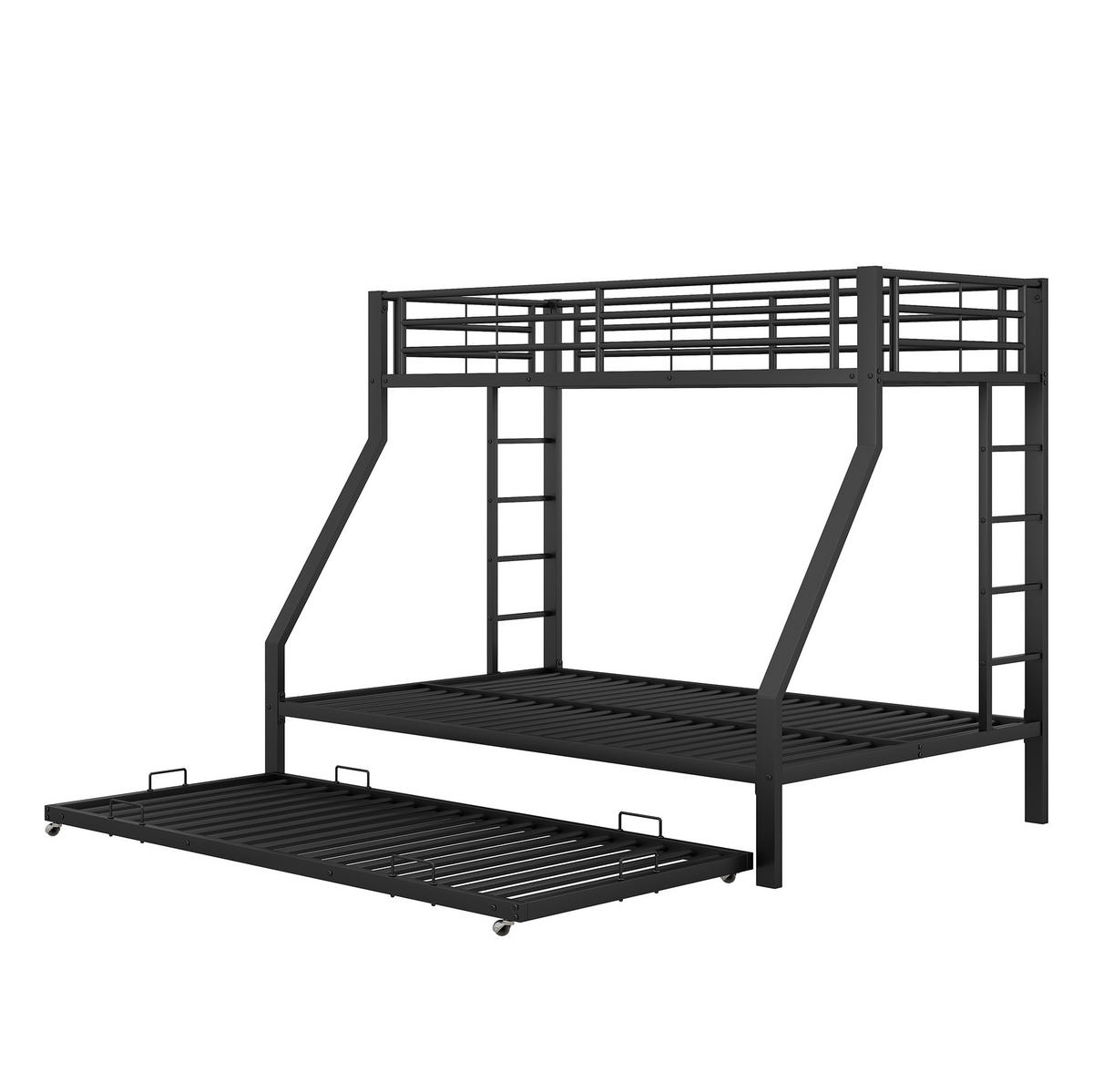 ETAGENBETT 90/140 x 200 cm aus Metall mit Ausziehbett und beidseitigen Leitern - Schwarz, Metall (90/190cm) - BEAOK