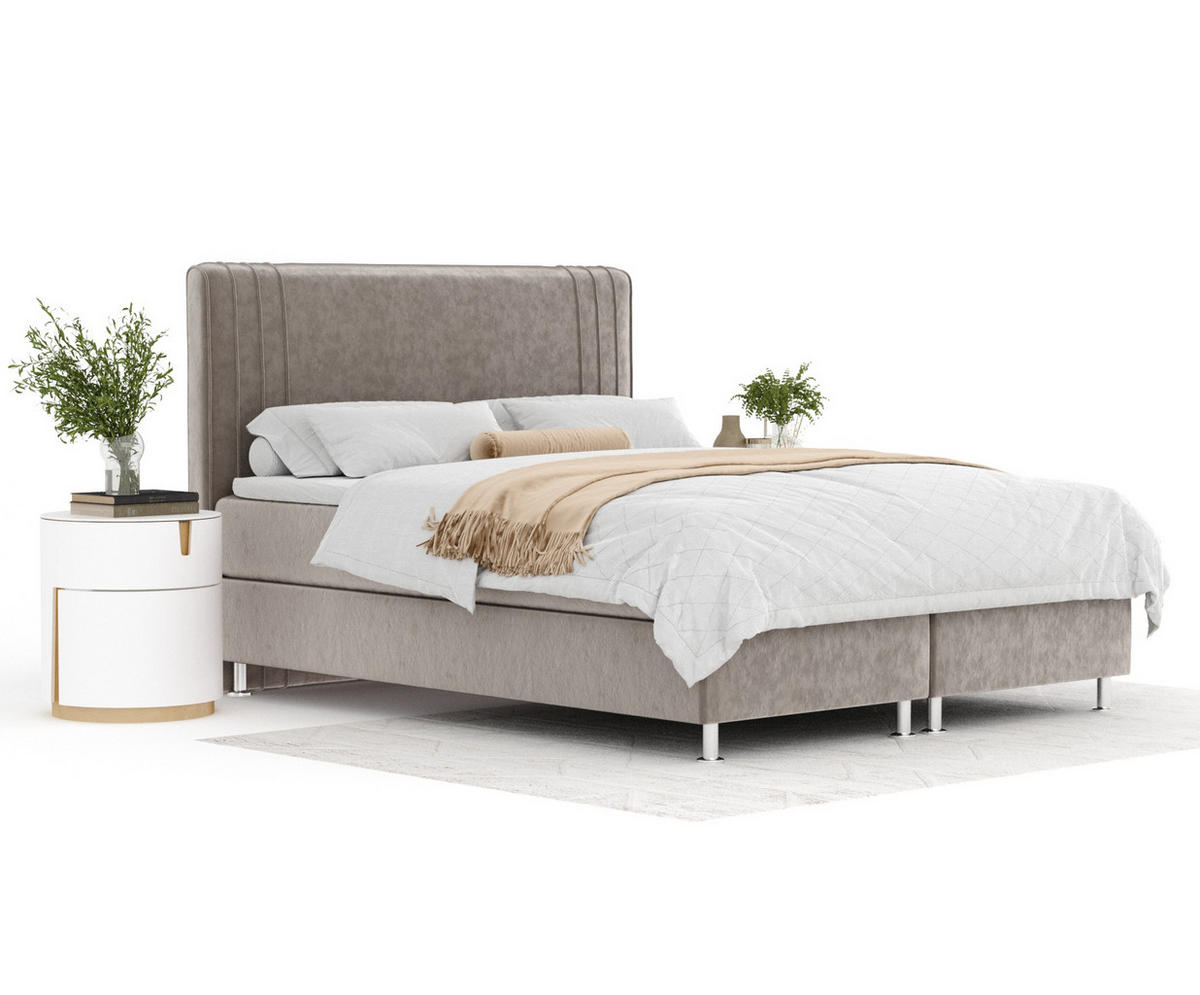 BOXSPRINGBETT Casone Taupe 160/200 cm mit Latex-Topper - Taupe/Silberfarben, Holz/Holzwerkstoff (160/200cm) - Maison de Reve