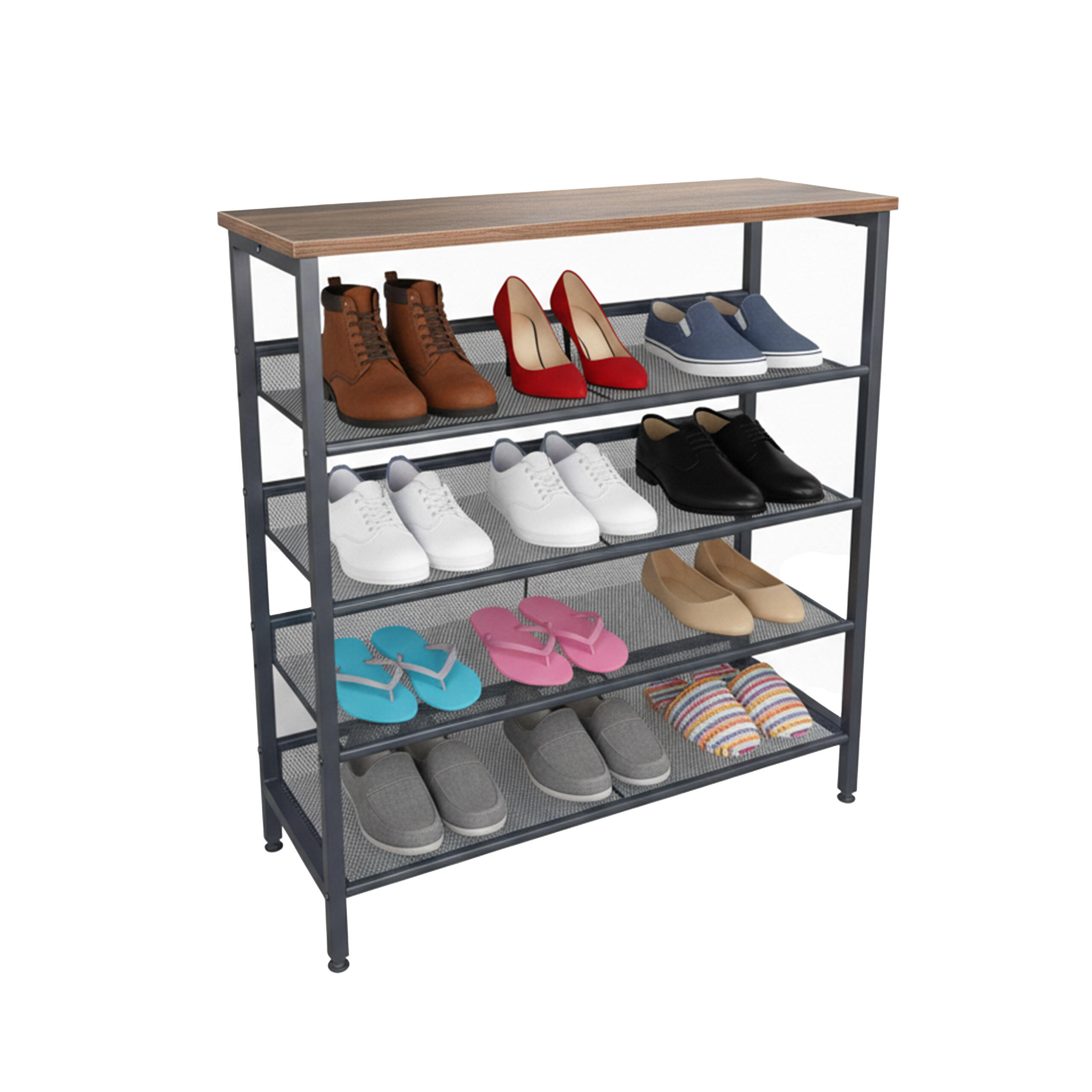 SCHUHREGAL - Schwarz, Holzwerkstoff/Metall (80/85/30cm) - Relaxdays