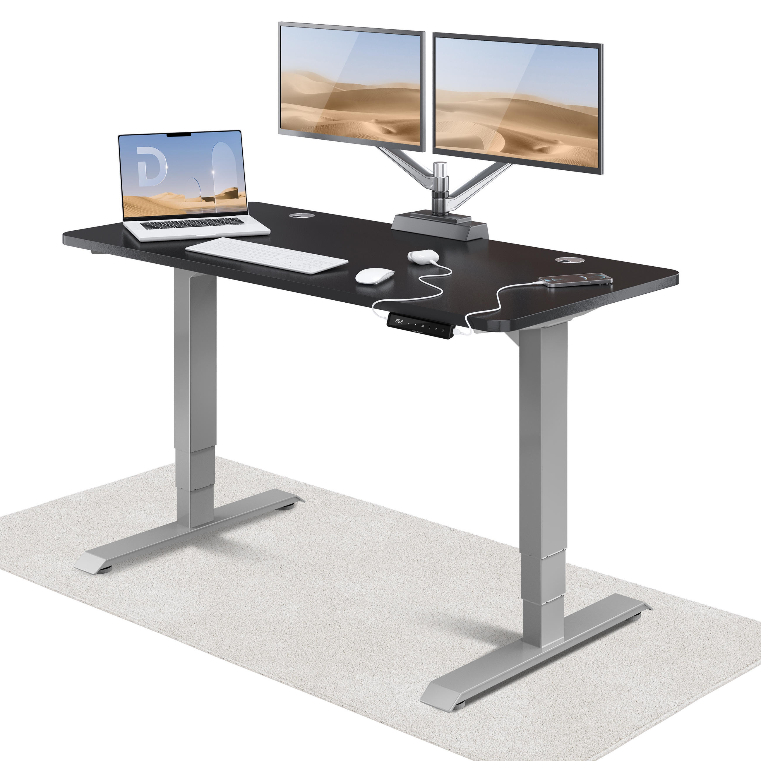 SCHREIBTISCH Elektrisch Höhenverstellbarer HomePro 140x70cm Grau/Schwarz mit Memory-Funktion, Anti-Kollisions Technologie - Schwarz/Grau, Holzwerkstoff (70/140/62cm) - Desktronic