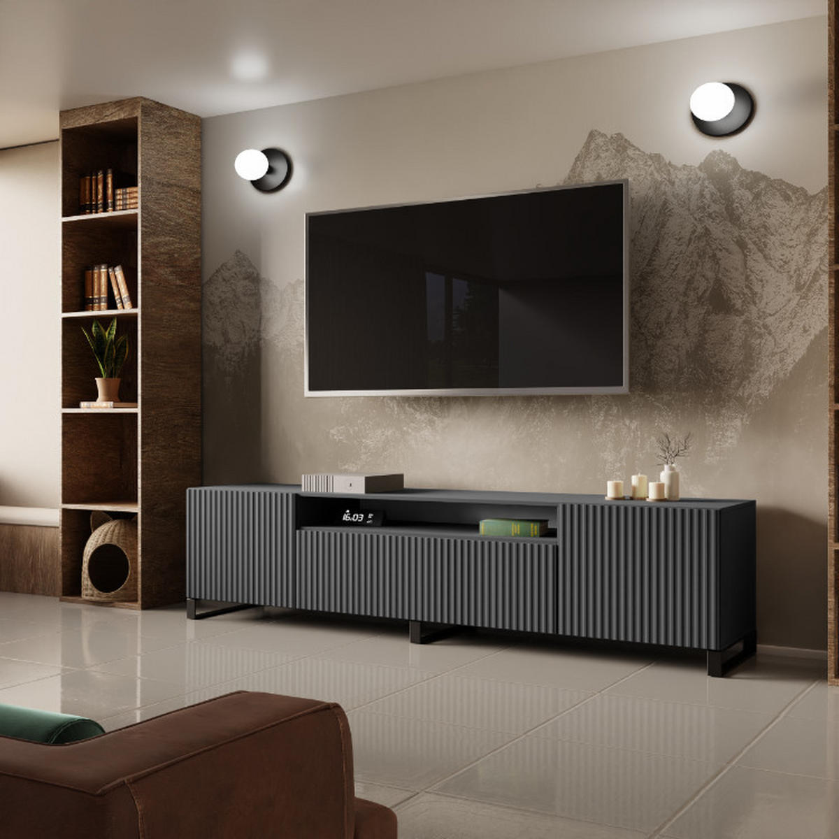 TV-SCHRANK Noe III 200 cm, dreitürig, graphit - Grau, Kunststoff (200/53/41cm) - Margaret Hadas24