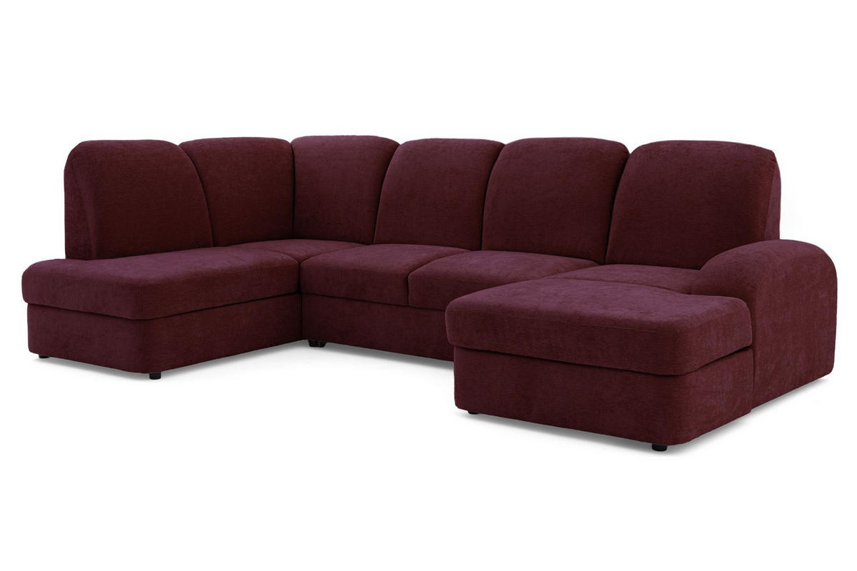 ECKSOFA VIBE U Links mit Schlaffunktion 129x263 Chenille Bordeaux - Bordeaux/Schwarz, Holz/Kunststoff (280/102/186cm) - Muffo