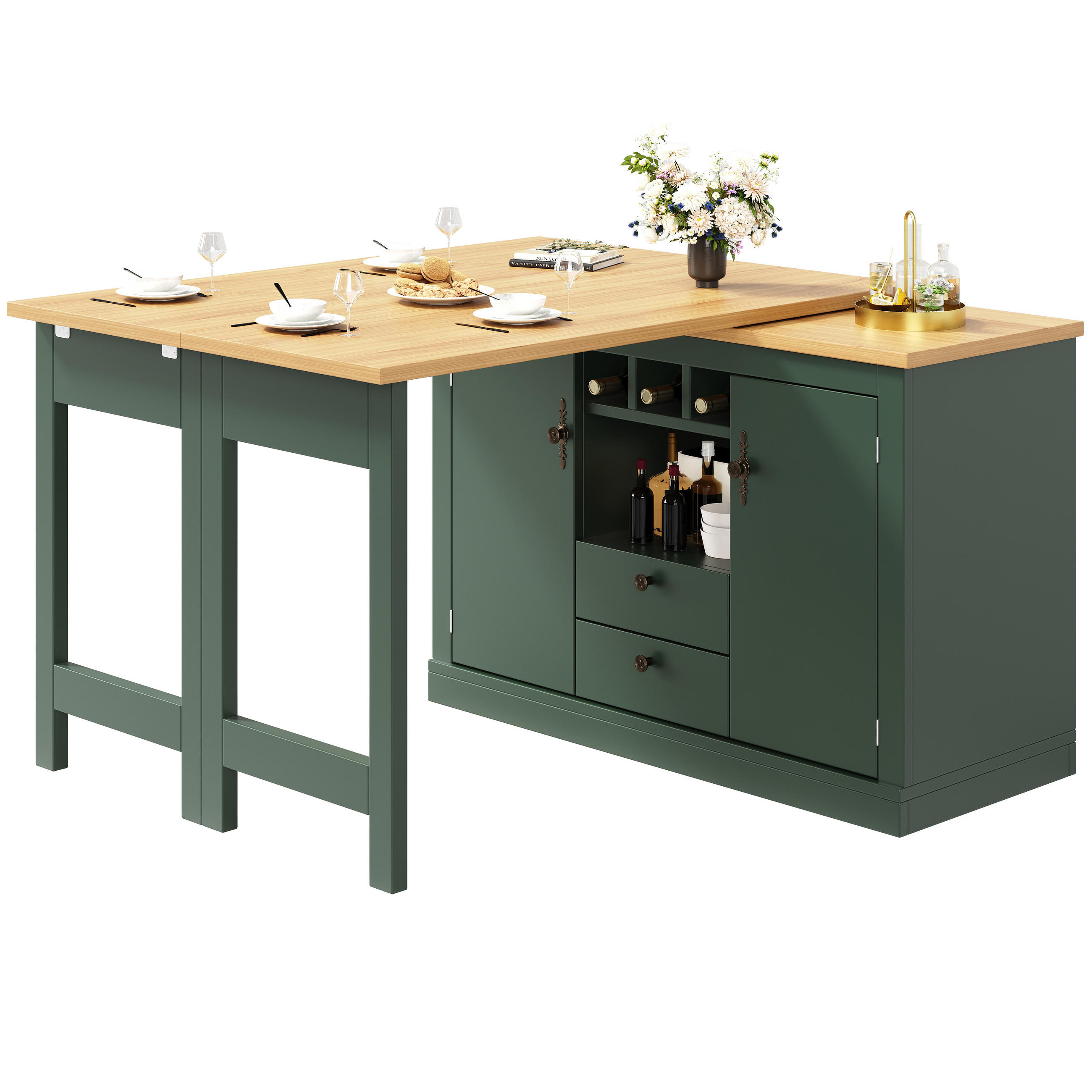 BARTISCH DE-38345 120/180 cm ausziehbar mit 360° Drehfunktion Dunkelgrün - Grün, Holzwerkstoff (40/120/76cm) - ComfortXL