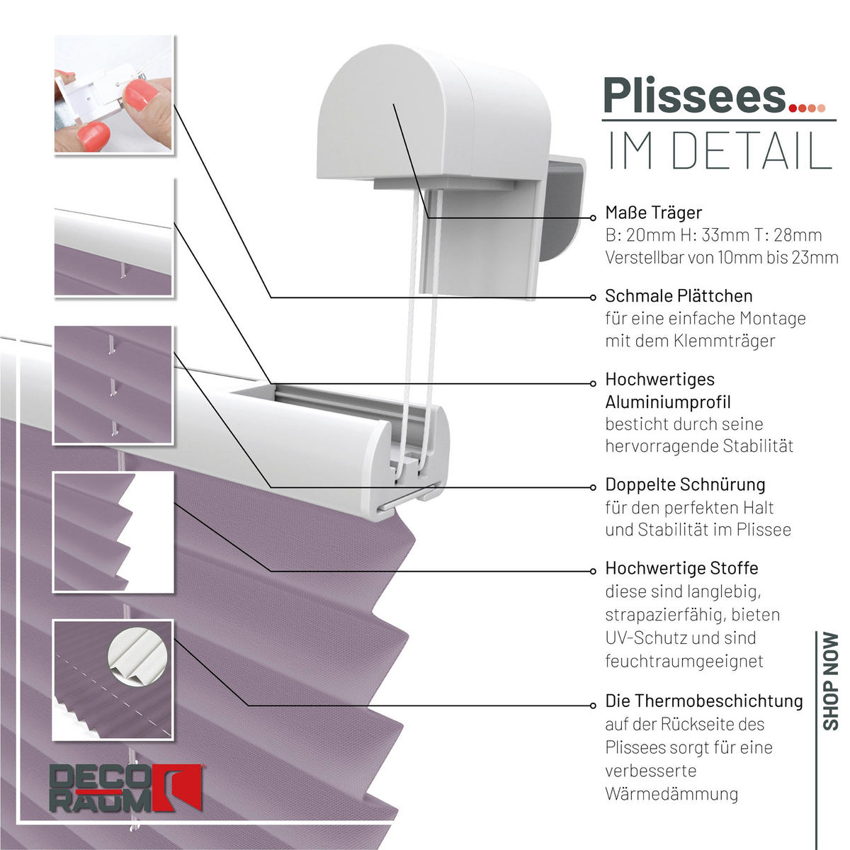 PLISSEE Thermo Basic 75 x 210cm Klemmfix ohne Bohren - Flieder, Textil (75/210/210cm) - Deco-Raum
