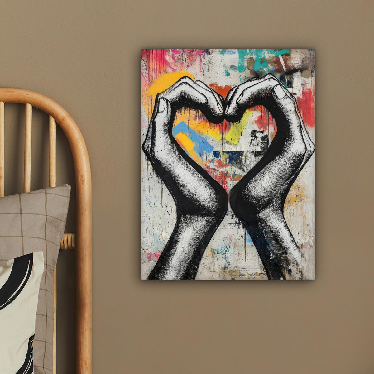 LEINWANDBILD - Hände - Herz - Straßenkunst - Graffiti - 30x40 - Bilder - Multicolor, Textil (30/40cm) - MuchoWow