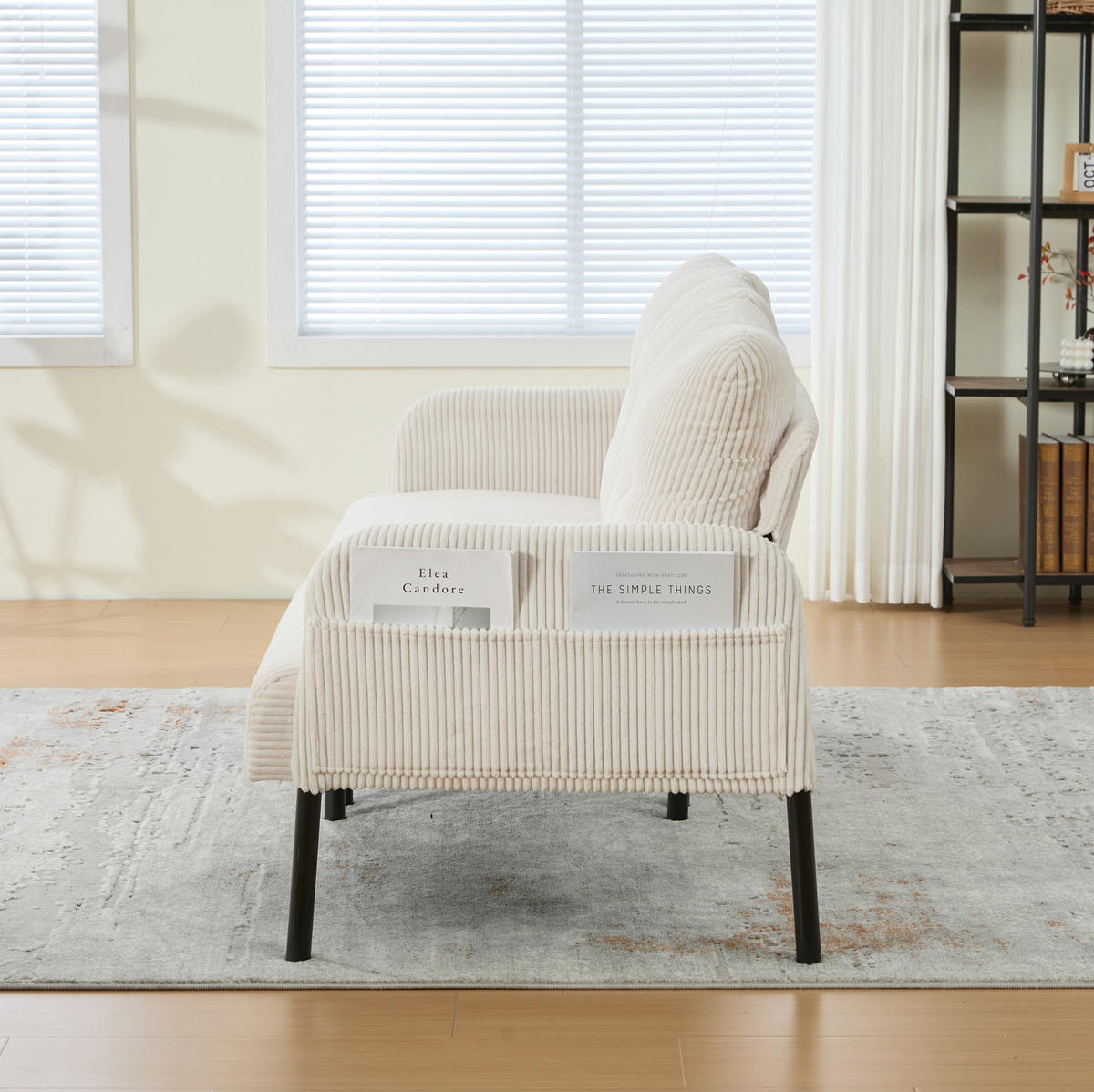 SOFA 3-Sitzer mit Seitentasche 171 x 72 x 80 cm Cord Beige - Beige, Kunststoff (171/80/72cm) - Meubliv