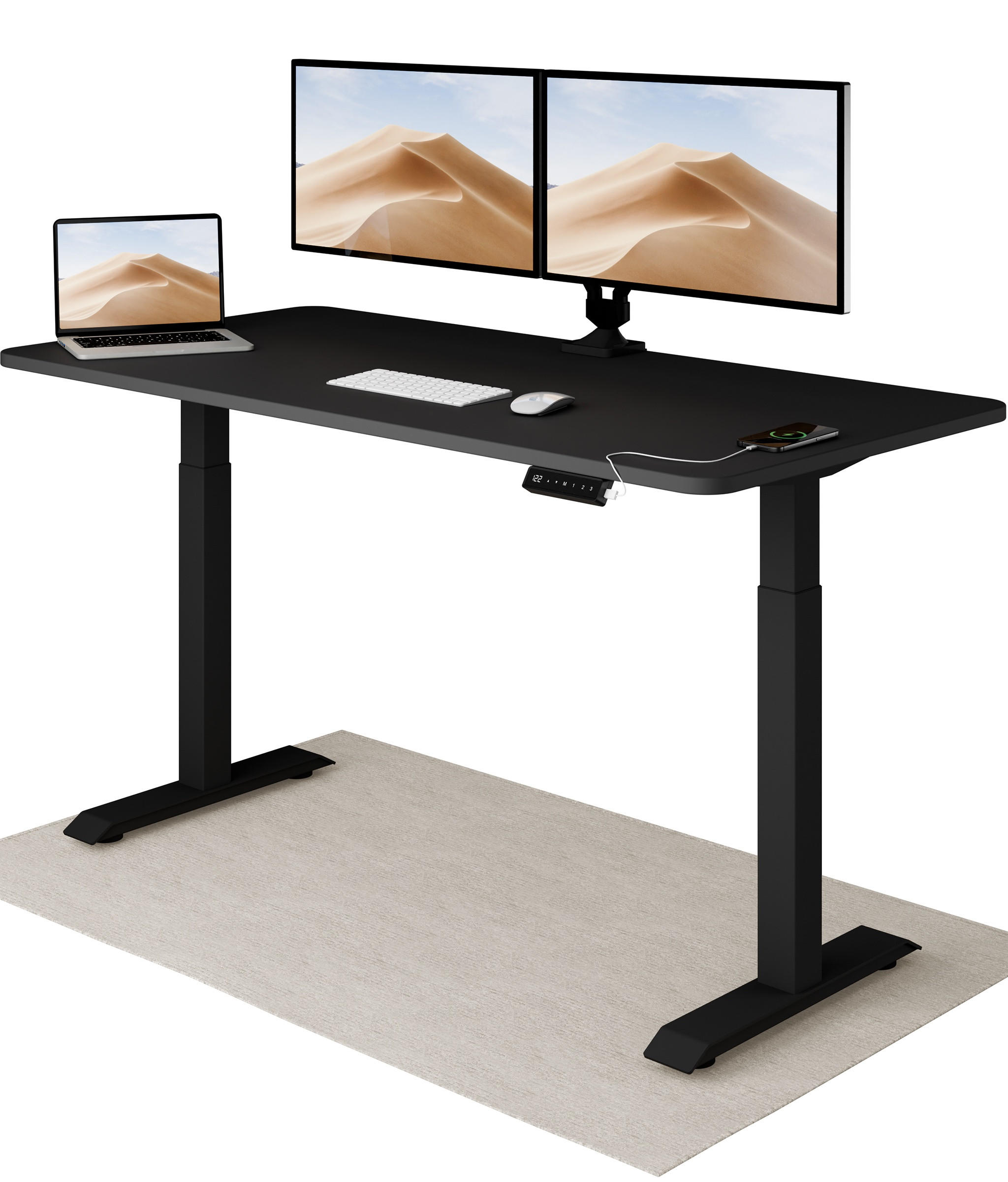 SCHREIBTISCH Elektrisch Höhenverstellbarer HomeOne 160x80cm Schwarz/Schwarz mit Memory-Funktion, Anti-Kollisions Technologie - Schwarz, Holzwerkstoff (80/160/72cm) - Desktronic