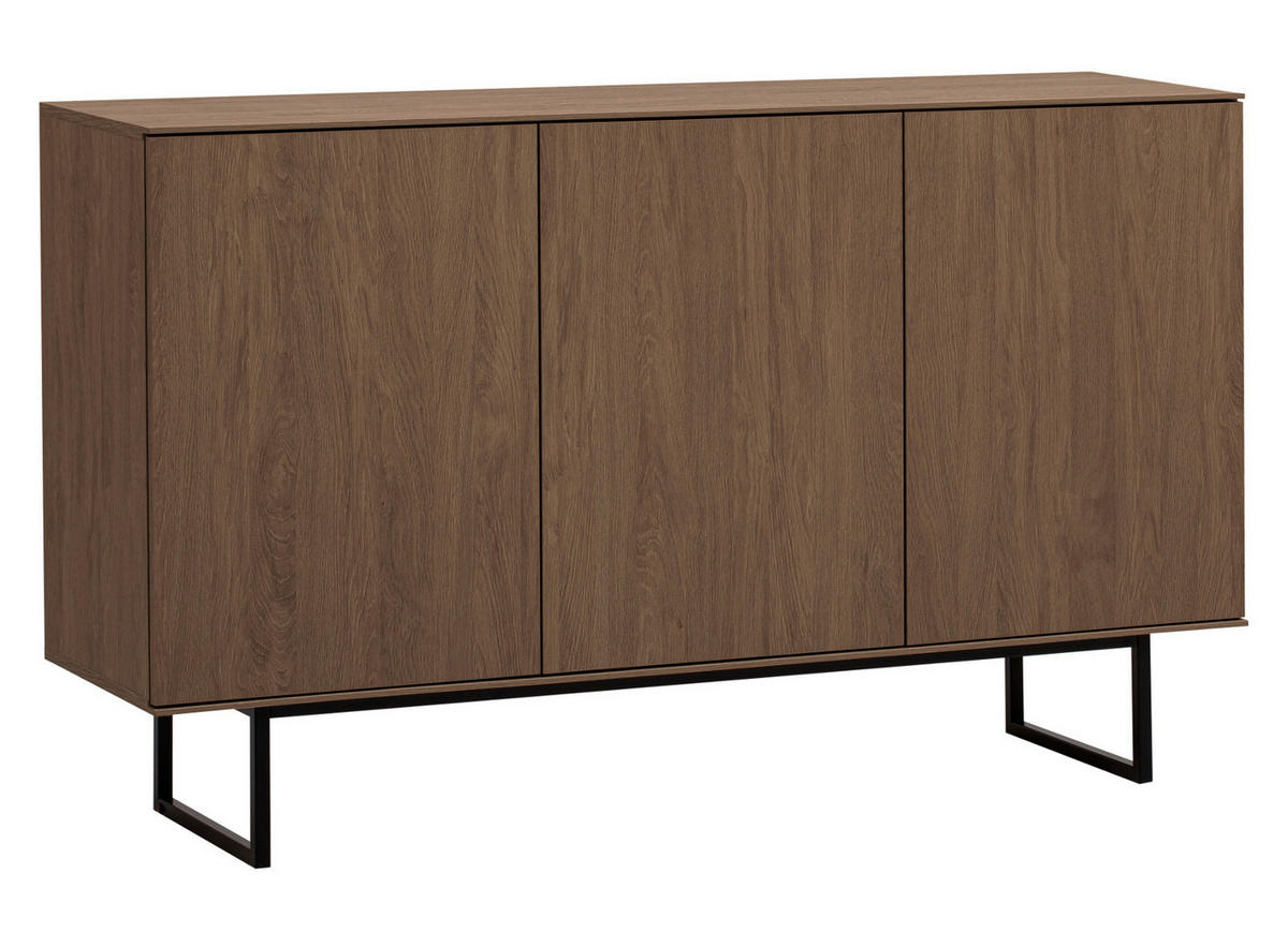 SIDEBOARD in Nussbaum 150 x 90 cm, Kommode mit Push-to-Open - Nussbaumfarben/Schwarz, Holzwerkstoff/Metall (150/90/40cm) - Furn.Design