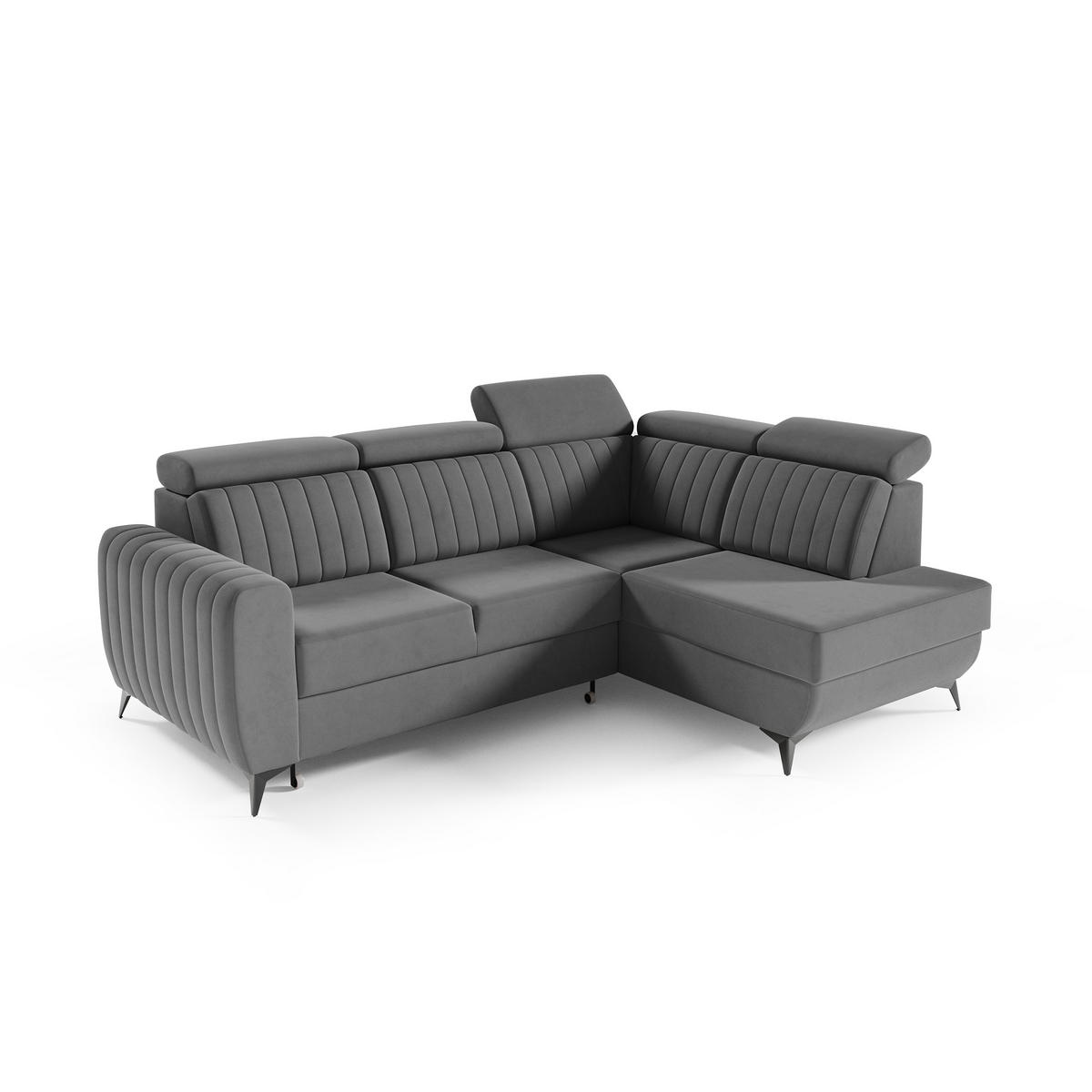 ECKSCHLAFSOFA Connor II verstellbare Kopfstützen, Dunkelgrau, rechts - Dunkelgrau/Schwarz, Textil (268/204cm) - Beautysofa