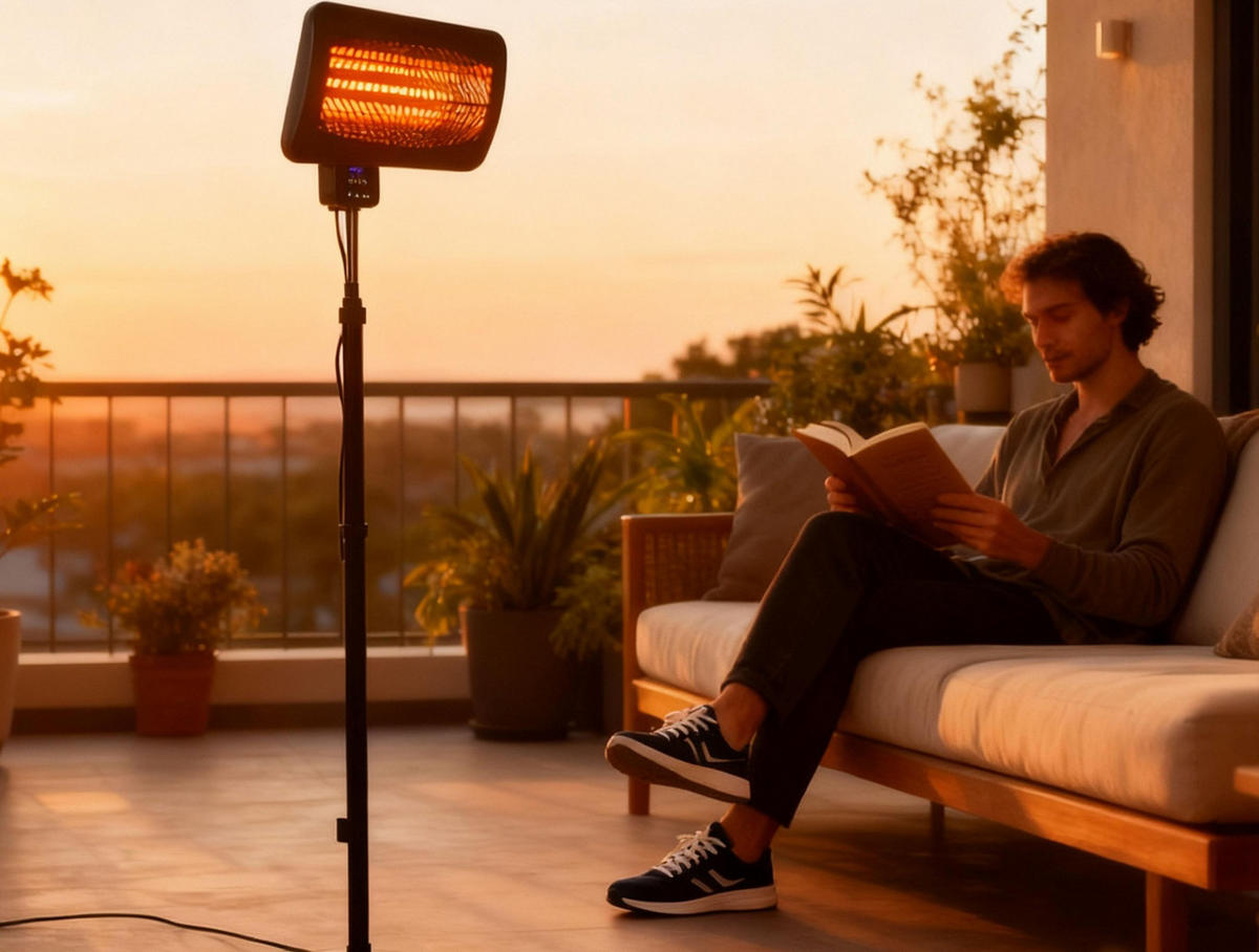 HALOGEN-HEIZUNG auf Standfuß Schwarz outdoortauglich und höhenverstellbar 2000 W - Schwarz, Kunststoff/Metall (51/210/51cm) - Purline