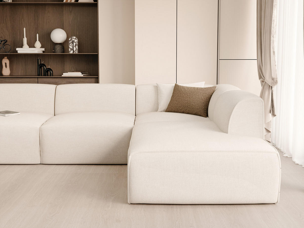 WOHNLANDSCHAFT DOVE Chenille-Stoff in Beige - Beige, Holzwerkstoff/Kunststoff (300/85/90cm) - Idohome
