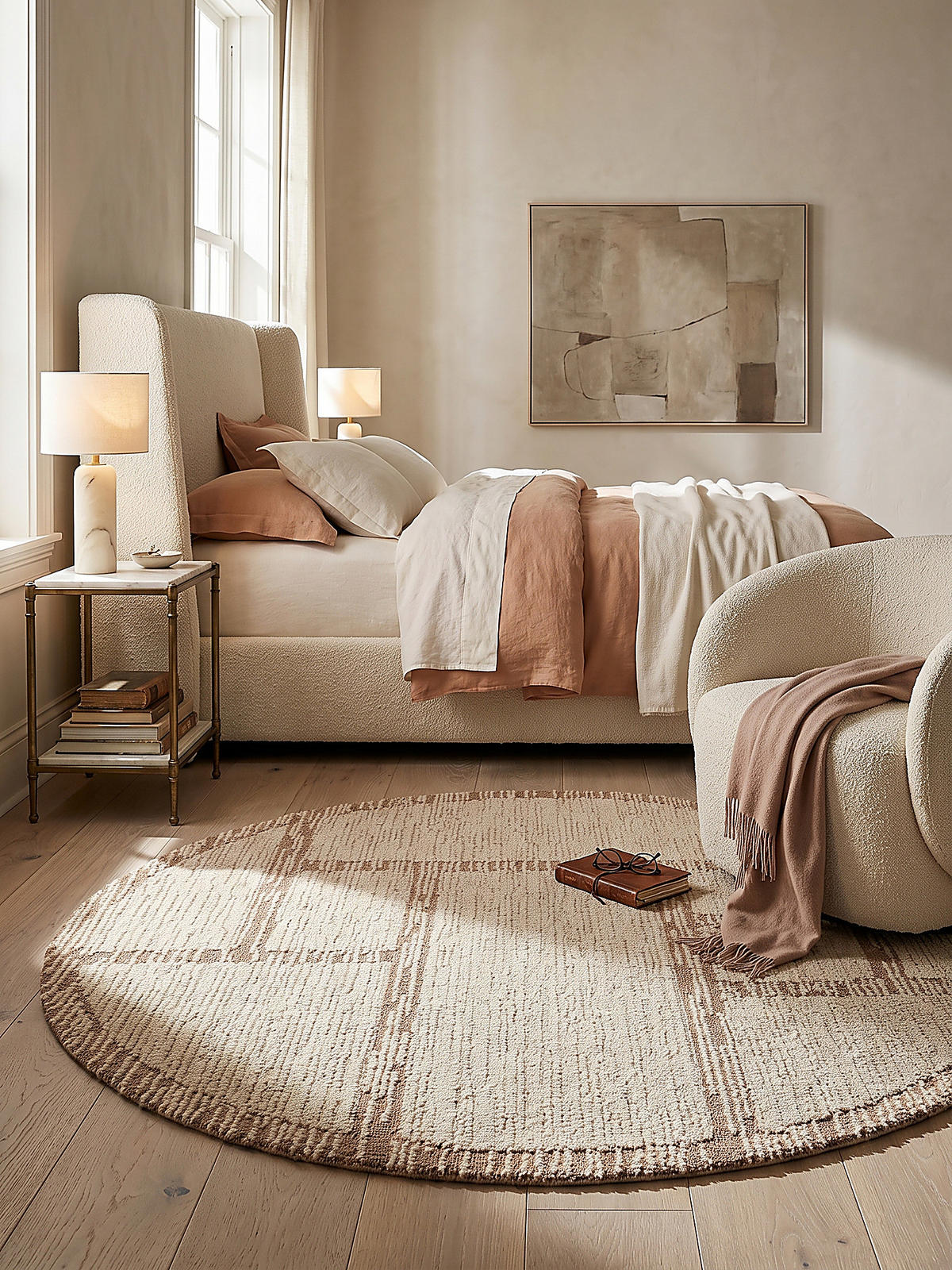 TEPPICH aus Wolle, handgetuftet, GANNEL, in Natur, Blockdesign, Ø 160 cm - Beige, Textil (160/160cm) - KADIMA DESIGN