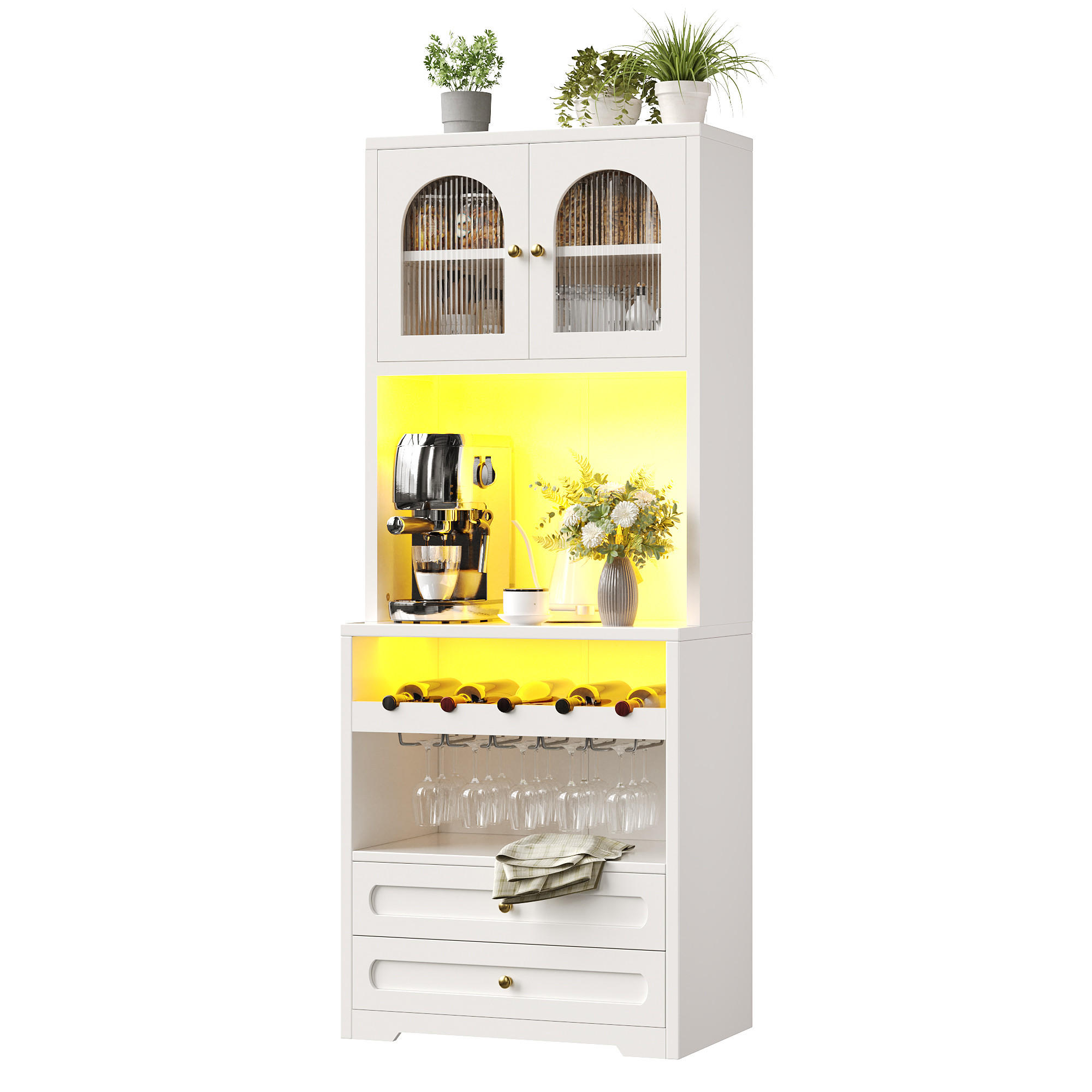 BUFFET DE-38477 70/40/180 cm mit LED-Beleuchtung Weiß - Weiß, Holzwerkstoff (70/180/40cm) - ComfortXL