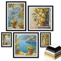 WANDBILDER 5er-Set - 50x50 cm & 20x30 cm & 40x60 cm Schwarzer Rahmen - Meerblick, italienische Zitronen - Schwarz, Kunststoff (40/60cm) - ArtPrintCave