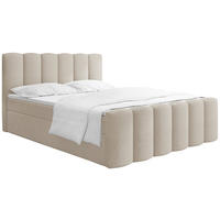 BOXBETT Serenity mit Bettkasten, Boucle Beige 140x200 cm – inkl. H4 Taschenfederkern Matratze & Foam Topper - Beige/Schwarz, Holz/Holzwerkstoff (140/200cm) - WFL GROUP