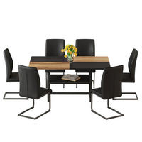ESSGRUPPE DE-39342 7-teilig, mit Abstellregal und 6 PU-Sesseln Schwarz - Schwarz, Holzwerkstoff (160/76/90cm) - ComfortXL