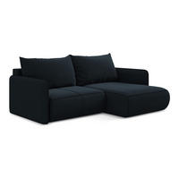 ECKSOFA mit Schlaffunktion Samt Stoff Blau - Blau/Schwarz, Kunststoff/Textil (207/148cm) - Makamii
