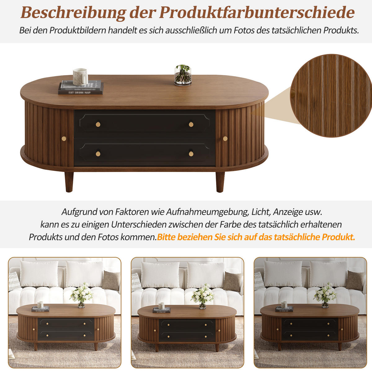 COUCHTISCH aus Spanplatte 100x50x36 cm in Walnuss-Schwarz mit 2 Schubladen - Walnussfarben, Holzwerkstoff (100/50/36cm) - Modfu