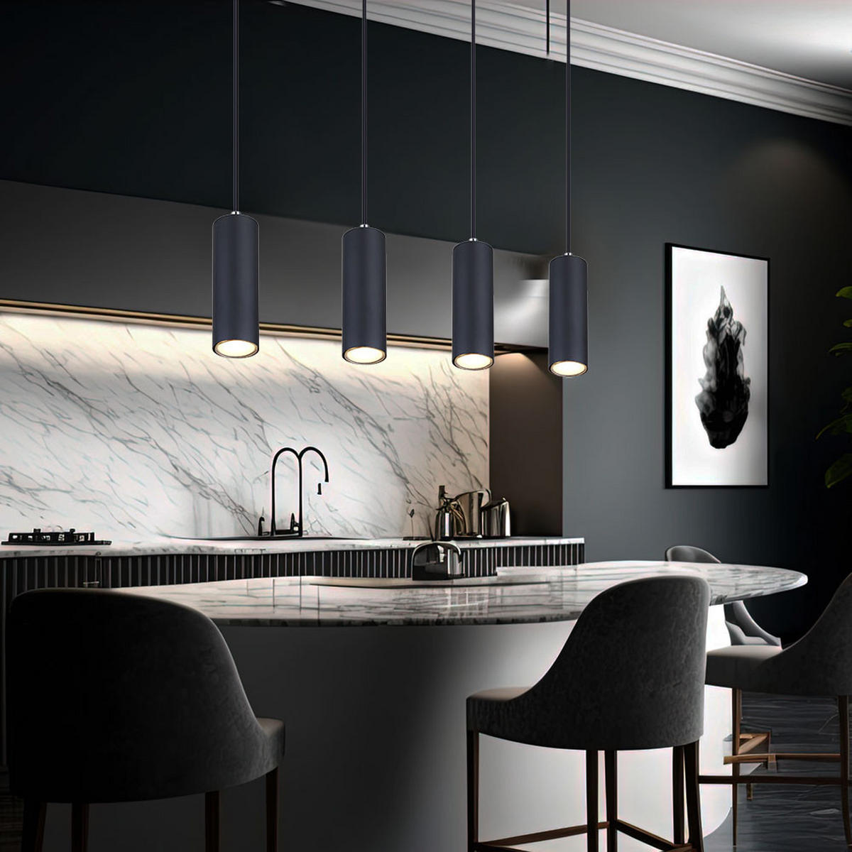 HÄNGELEUCHTE Metall Schwarz 4-flammig - Schwarz, Metall (65/6/120cm) - Globo Lighting