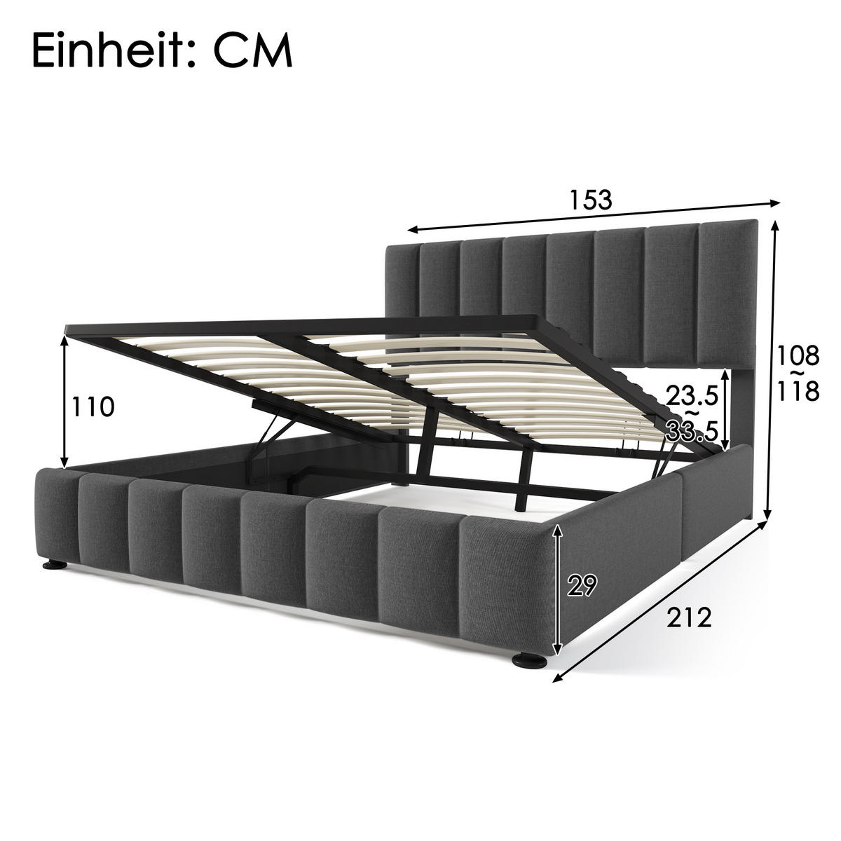 POLSTERBETT 140/200 cm in Grau Leinen mit Matratze - Grau, Holz/Textil (140/200cm) - KOMHTOM
