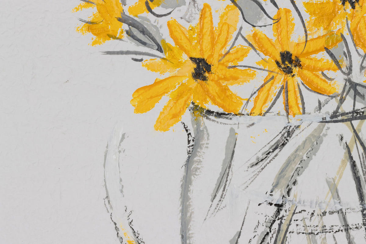 ACRYLBILD HANDGEMALT 40/40 cm - Gelb/Grau, Holz/Textil (0.45/40cm) - KUNSTLOFT