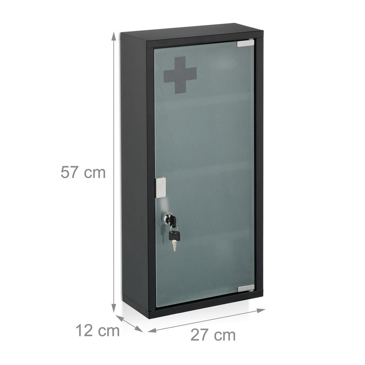 MEDIZINSCHRANK - Schwarz, Glas/Metall (27/57/12cm) - Relaxdays