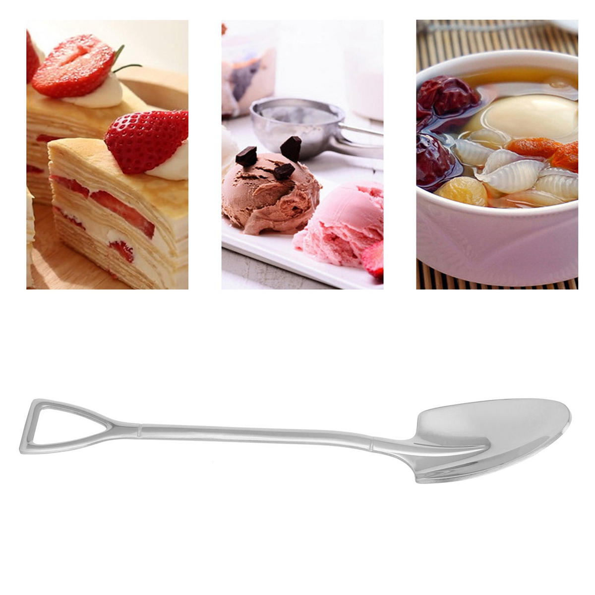 BESTECK-SET 2-teiliges Eiscreme-Löffel-Set Edelstahl modern - Silberfarben, Metall