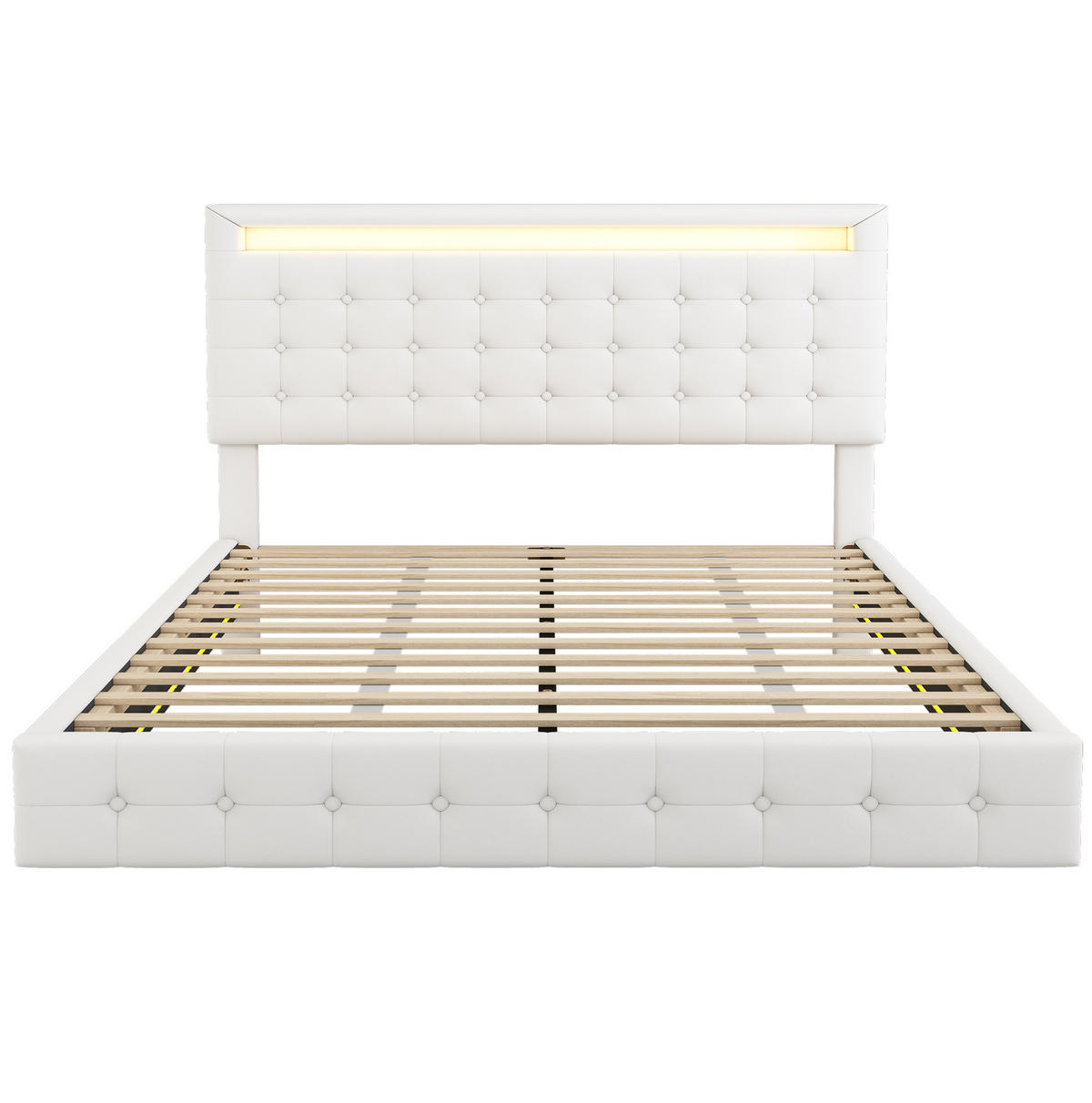 POLSTERBETT 140/200 cm Weiß mit LED-Umgebungslicht und höhenverstellbarem Kopfteil Ohne Matratze - Weiß, Leder (140/200cm) - OKWISH