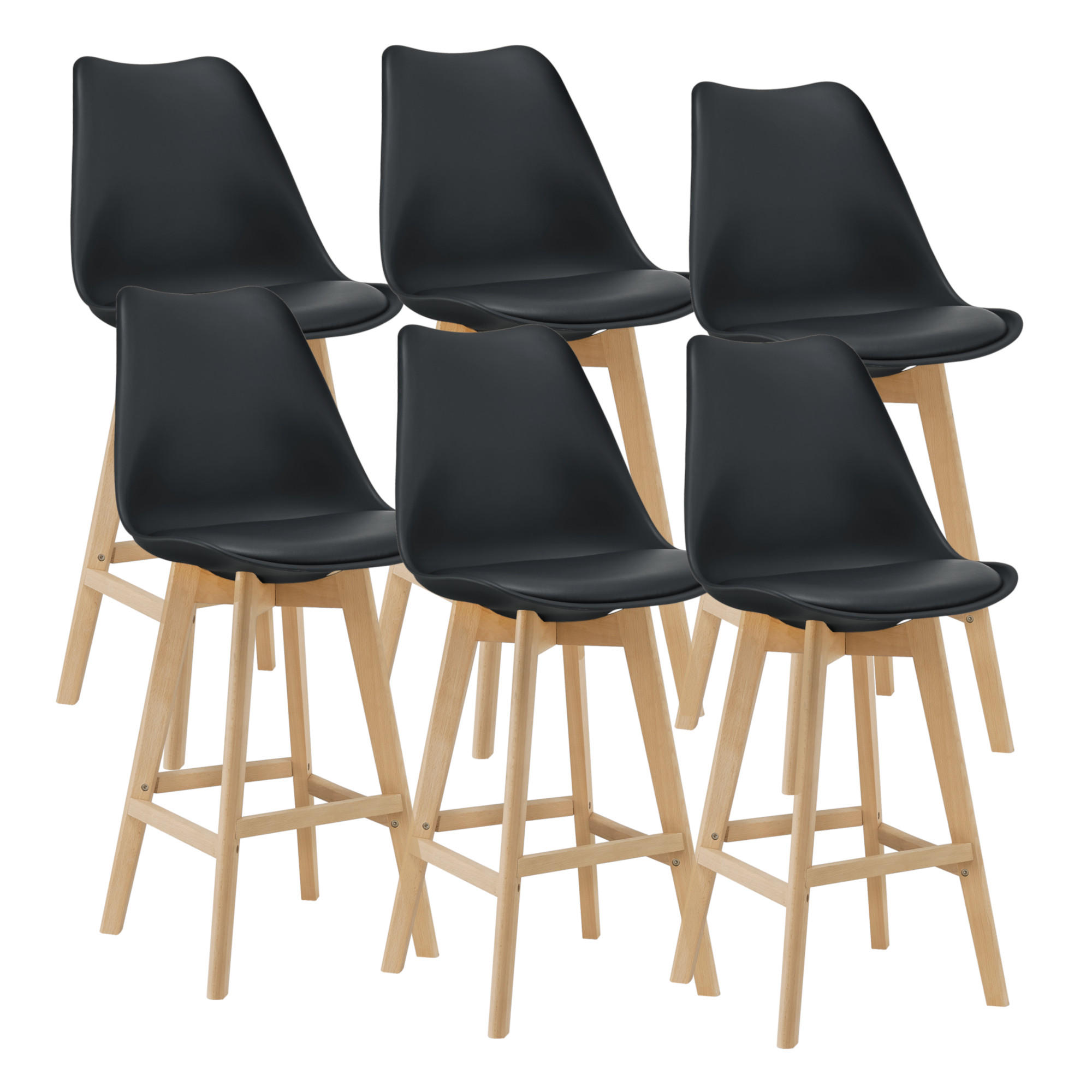BARSTUHL Lublin 6er-Set - Schwarz, Leder (48/105/58cm) - [en.casa]