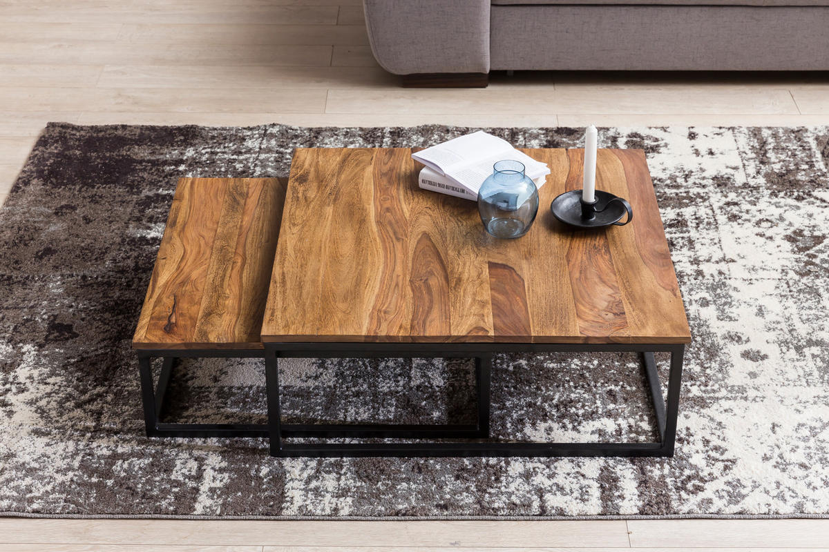 COUCHTISCH Set – 2-teilig Holzplatte Metallgestell Sheeshamfarben Industrial - Schwarz/Weiß, Holz/Metall (75/75/27cm) - KADIMA DESIGN