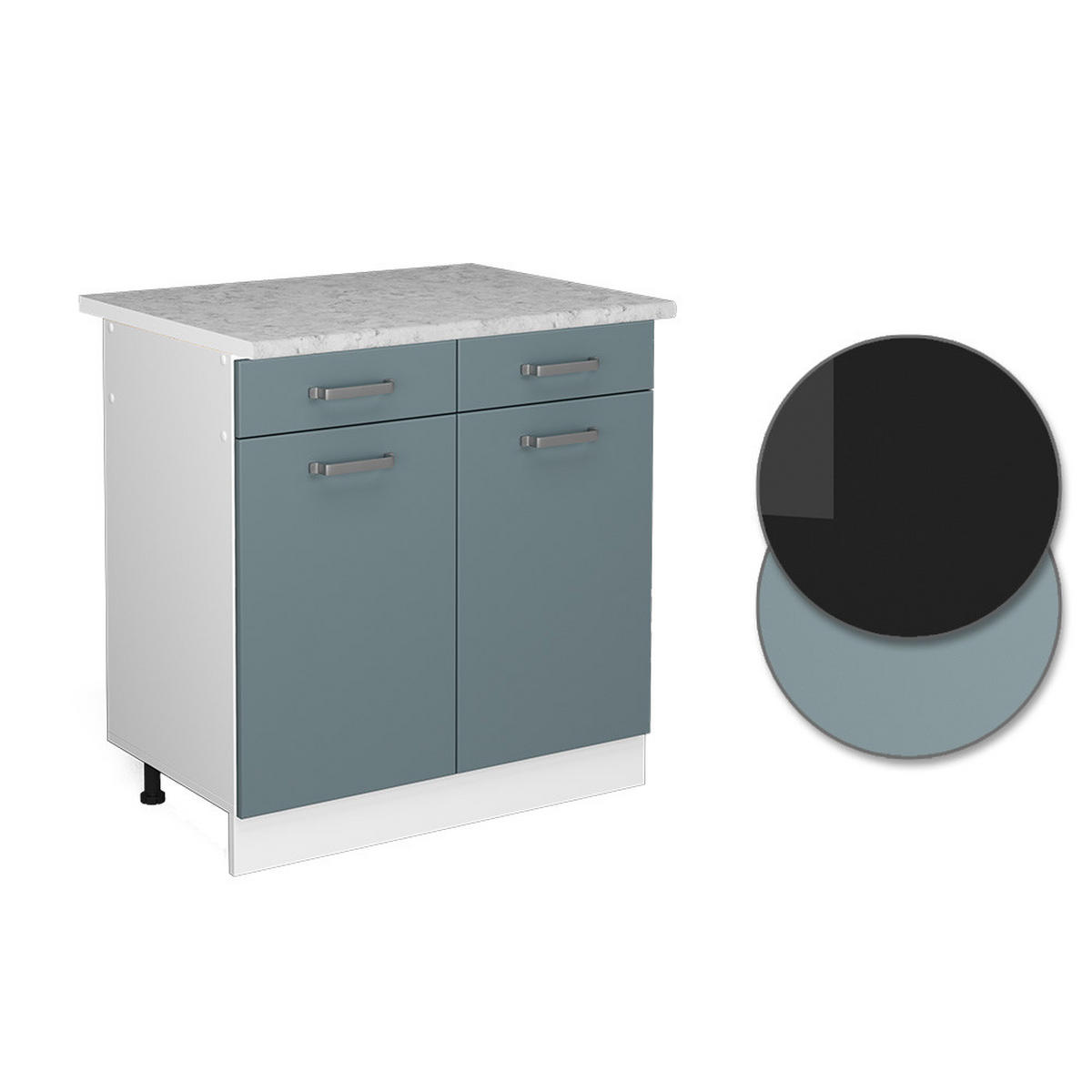 KÜCHENUNTERSCHRANK R-Line Blau-Grau 80 cm, AP Marmor - Blaugrau/Weiß, Holzwerkstoff (80/81.6/60cm) - Vicco