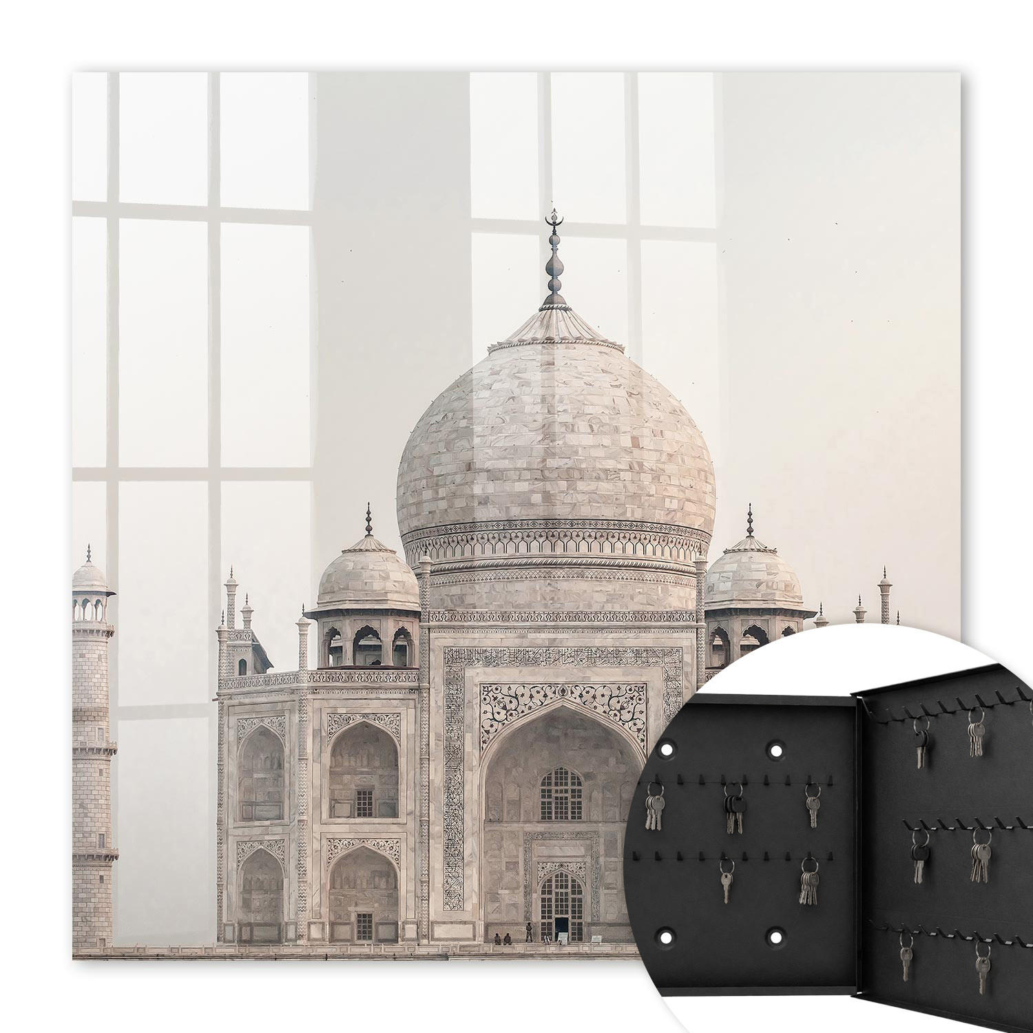 SCHLÜSSELBOX Schwarz 30x30 cm- Türöffnung nach rechts - Ein majestätisches Gebäude - Beige, Metall (30/30/5cm) - TULUP