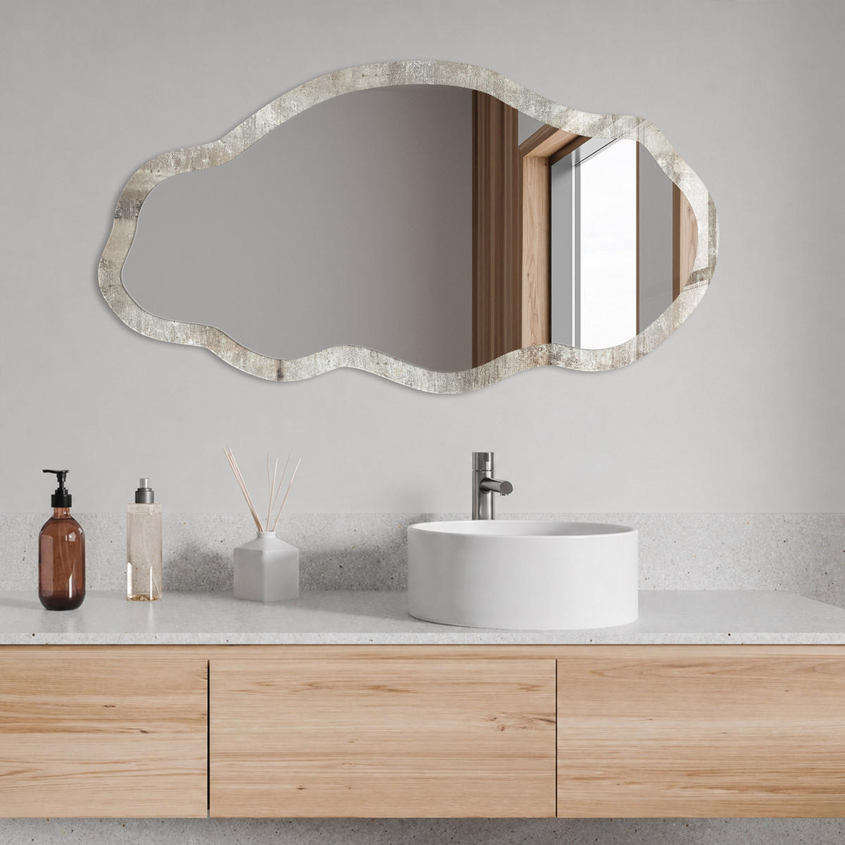 SPIEGEL 90x45 cm asymmetrisch mit Druck - Industrielle Patina - Transparent, Glas (45/90/0.4cm) - TULUP