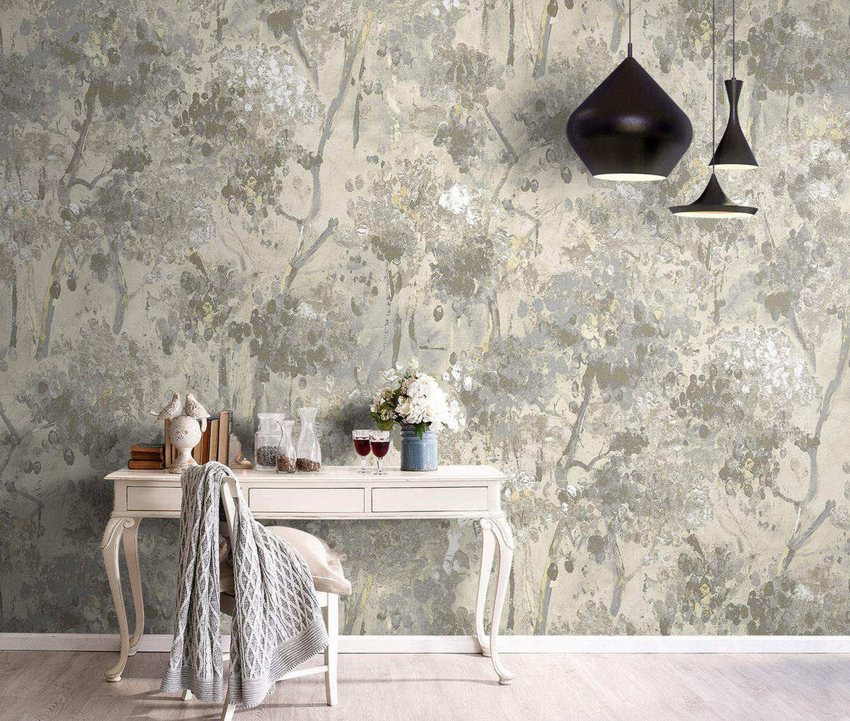 FOTOTAPETE Blumenmuster 424 x 280 cm - Beige, Papier (424/280cm) - Sanders & Sanders