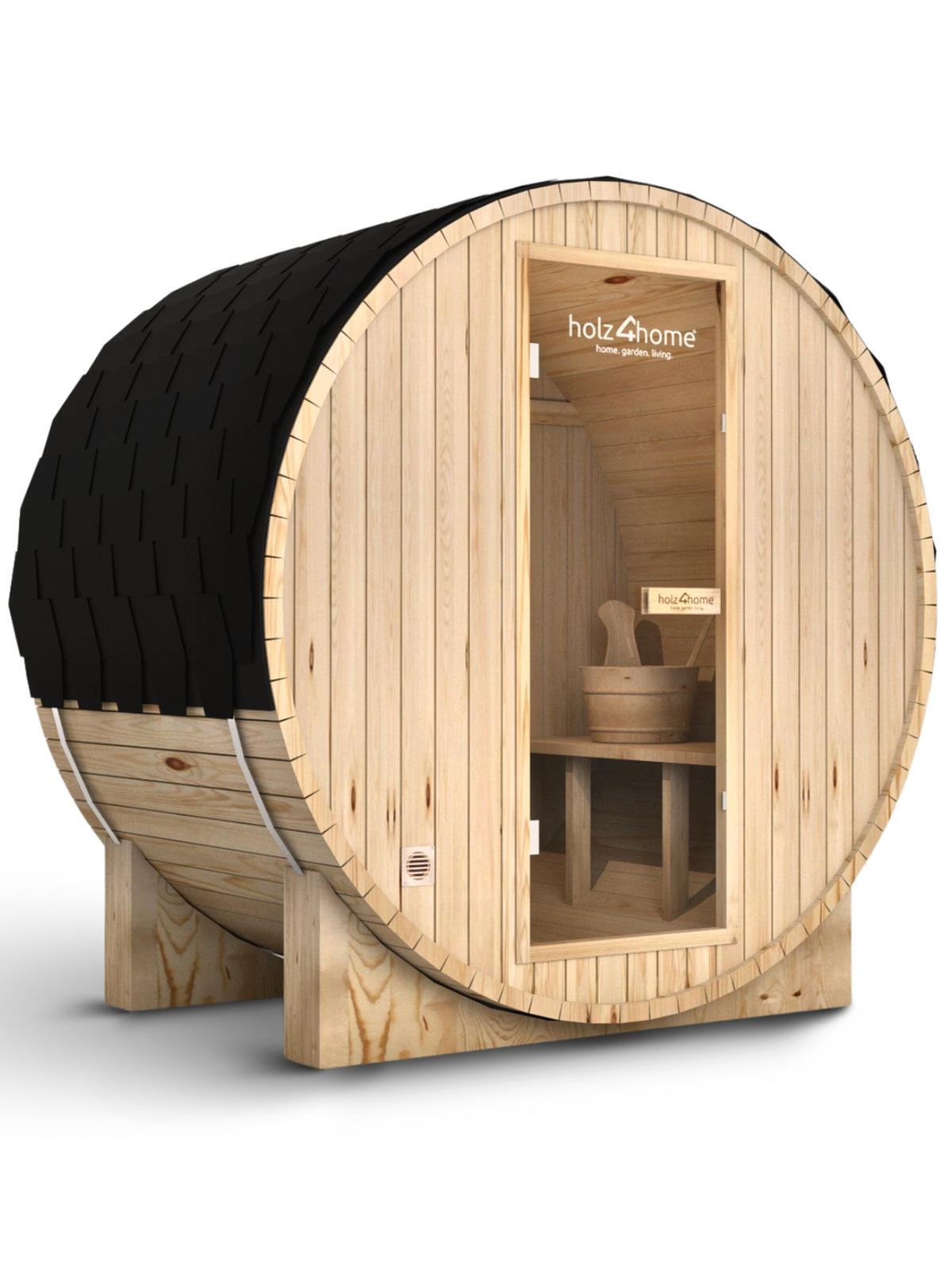 FASSSAUNA L Outdoorsauna für 2 Personen inkl. 3,6 kW Elektroofen - Naturfarben, Holz (180/190/120cm) - holz4home