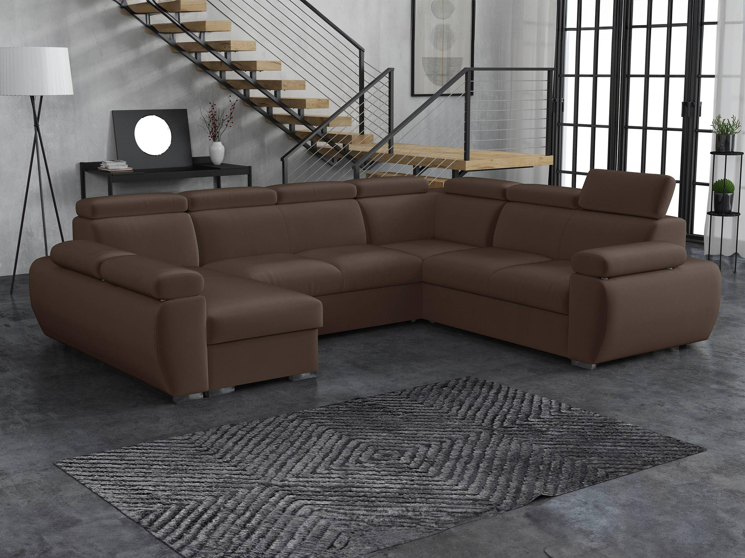 WOHNLANDSCHAFT Boston U, Seite: Links - LC+2P+R+2R - Chromfarben/Braun, Holz/Textil (325/98/260cm) - MIRJAN24