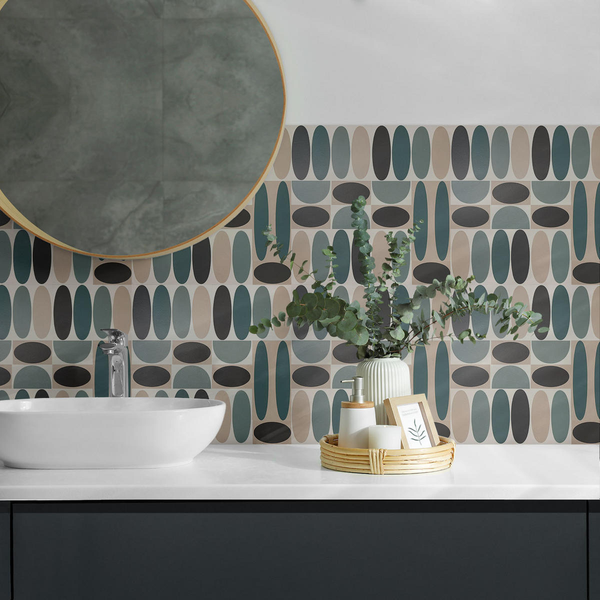 WANDPANEEL 9 Stück 30x30 cm selbstklebend Ovalis - Pastellblau, Kunststoff (30/1.6/30cm) - Wallfluent