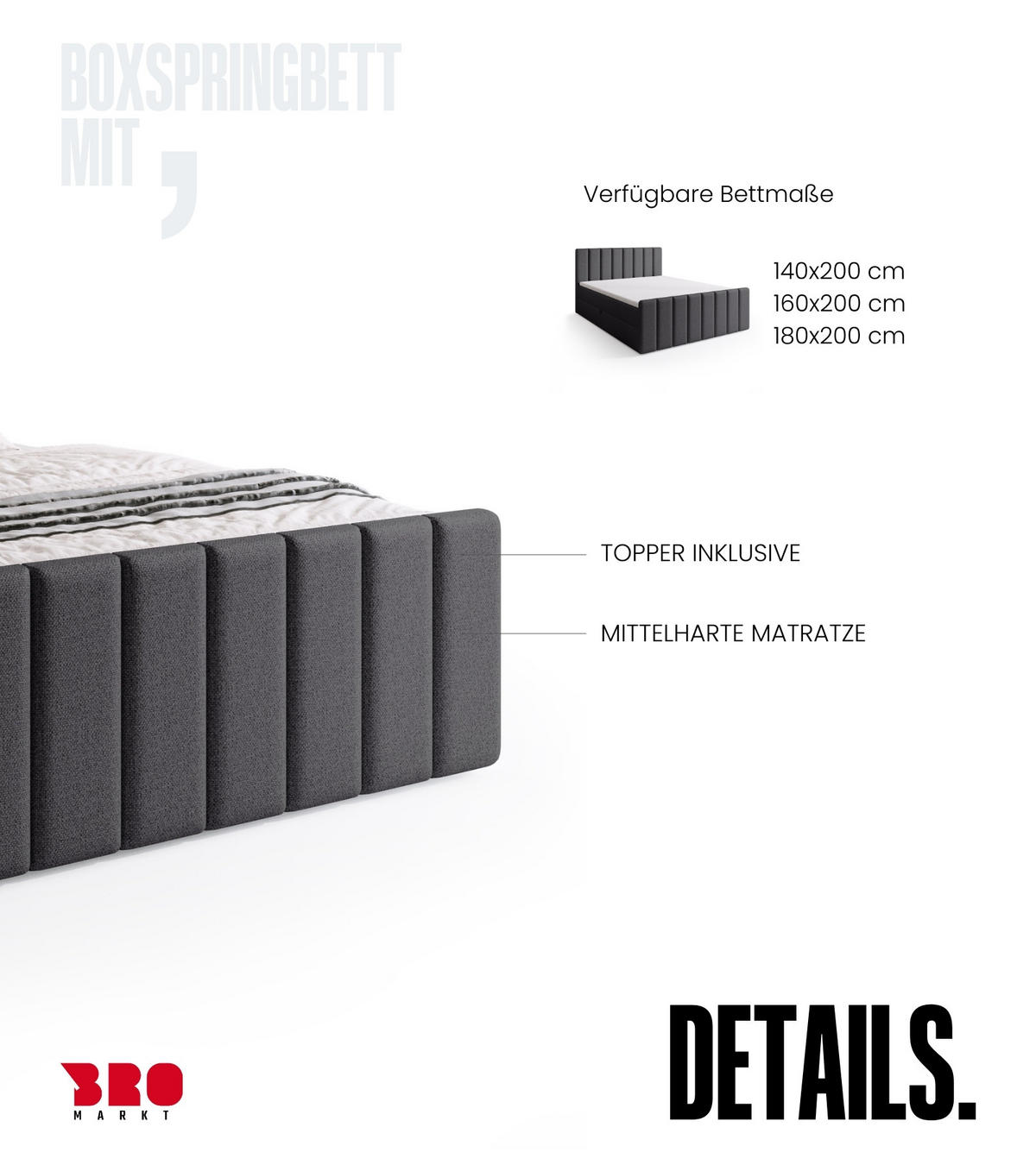 BOXSPRINGBETT Denver DUO mit Topper 140x200 Grau - Grau, Textil (140/200cm) - Bromarkt