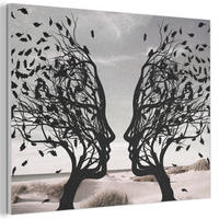 AKUSTIKBILD Strand - Meer - Menschen - Baum - Moderne Kunst Wanddeko 70x50 cm - Hellgrau, Kunststoff (70/50/0.9cm) - MuchoWow