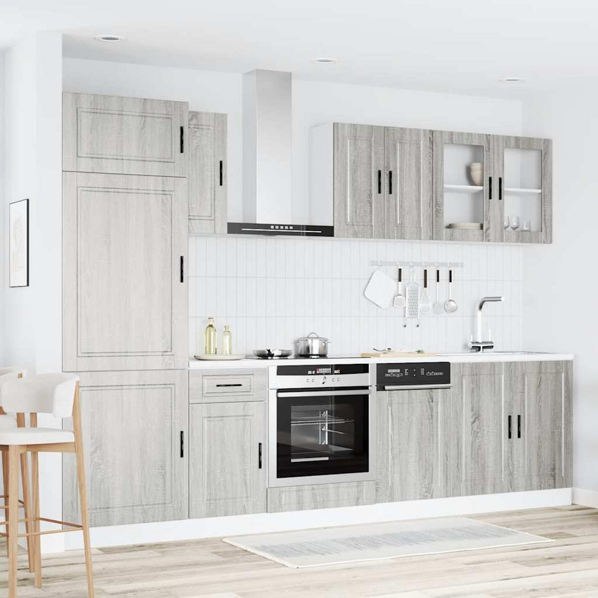 KÜCHENSCHRANK 8er Set Kalmar Grau Sonoma Holzwerkstoff - Grau, Holzwerkstoff (57/207/60cm) - vidaXL