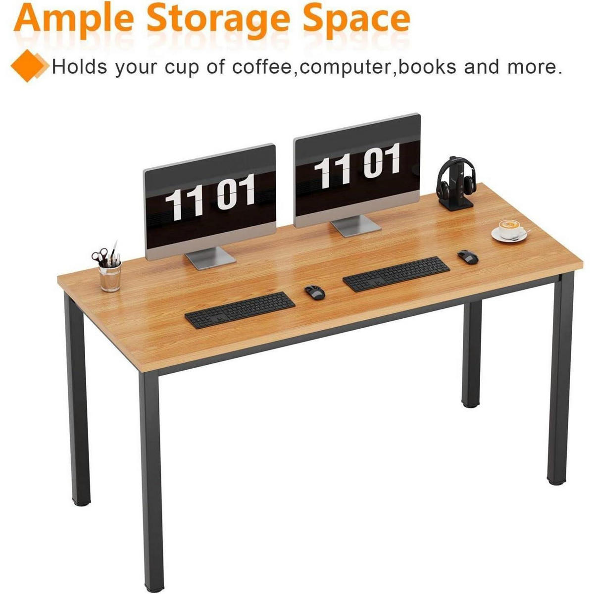 SCHREIBTISCH Computertisch Teak Schwarz 100 x 60 x 75 cm - Braun, Holzwerkstoff (100/60/75cm)