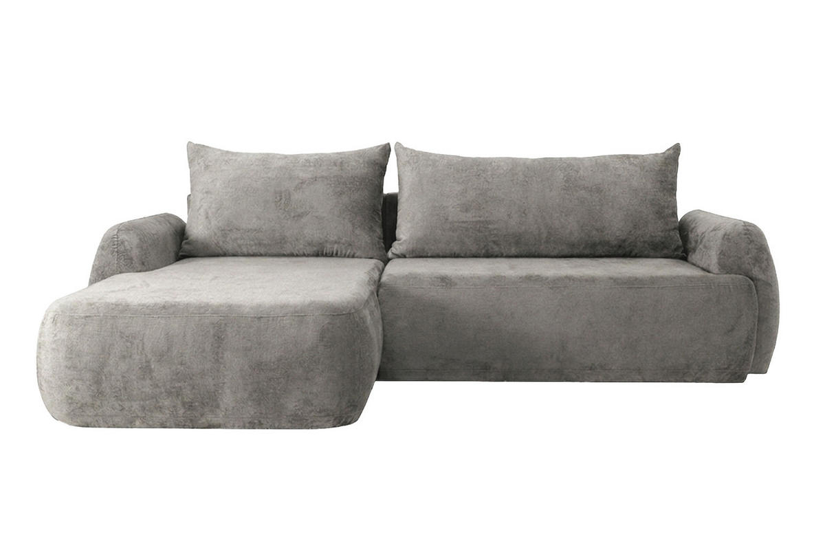 ECKSOFA Mit Schlaffunktion Und Bettkasten, Chenille-Stoff Perfecto, Grau, Links, HELA II - Grau, Holz (280/184cm) - Kaiser Möbel