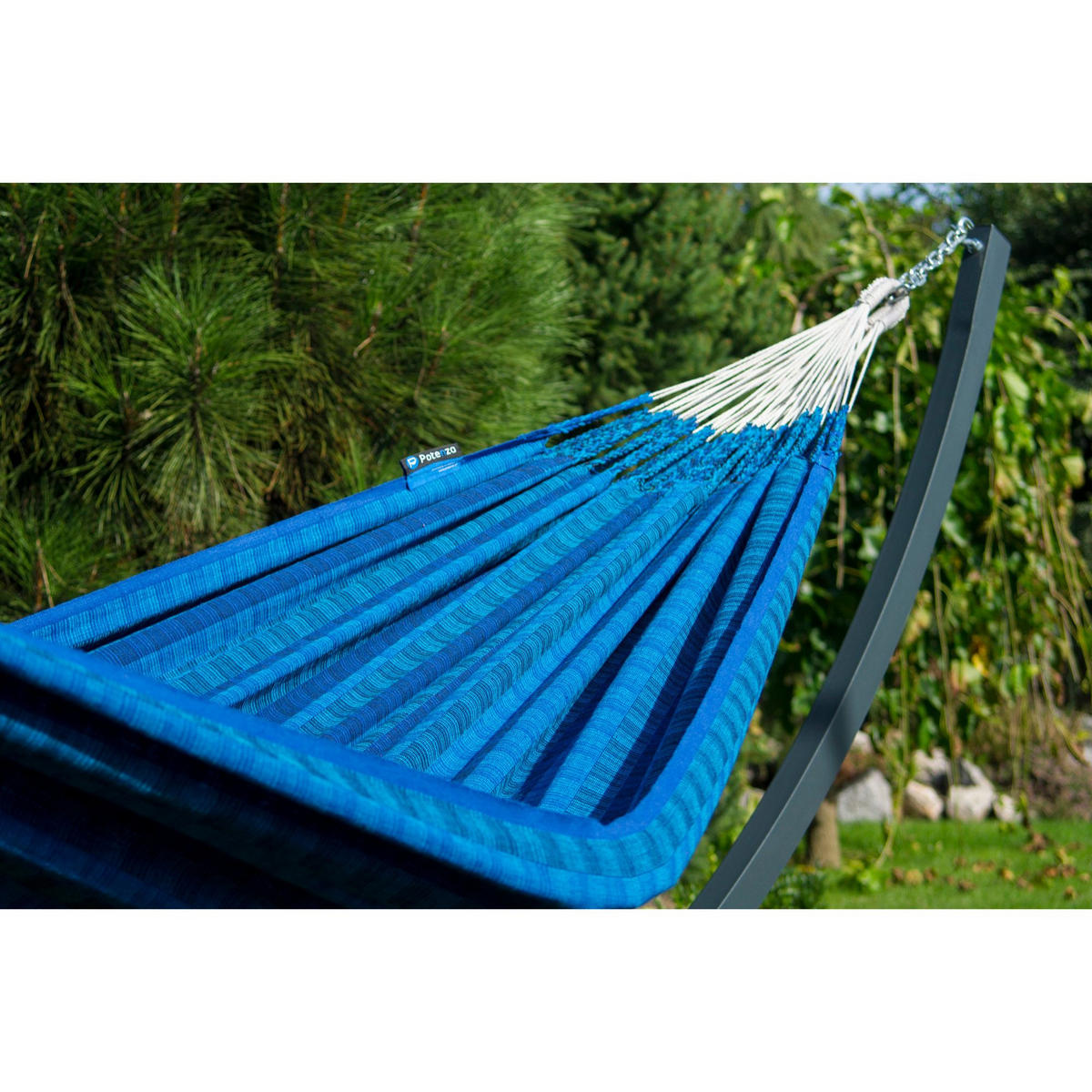 HÄNGEMATTE mit Gestell, 2 Personen, XXL, Tytan Rahmen bis 350 kg, Metall, Morena Blau, einfache Montage - Blau, Metall (370/130/120cm) - Potenza